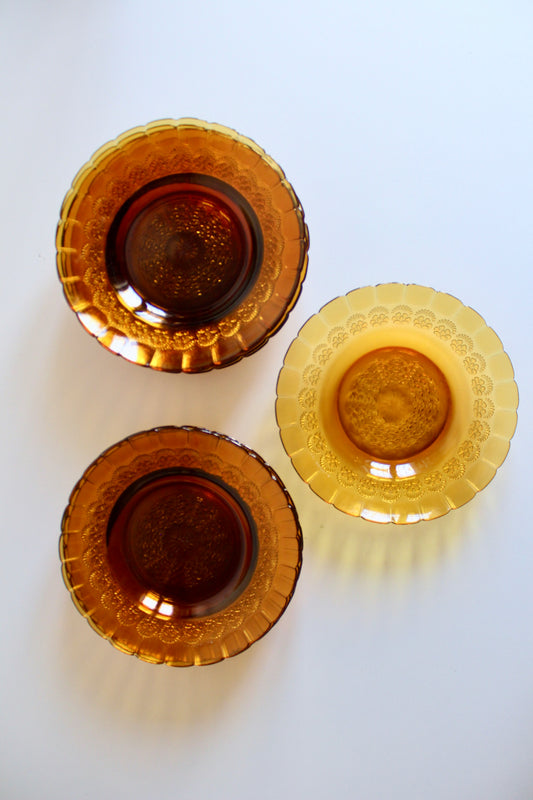 Set of 11 Vintage Amber Pressed-Glass Plates