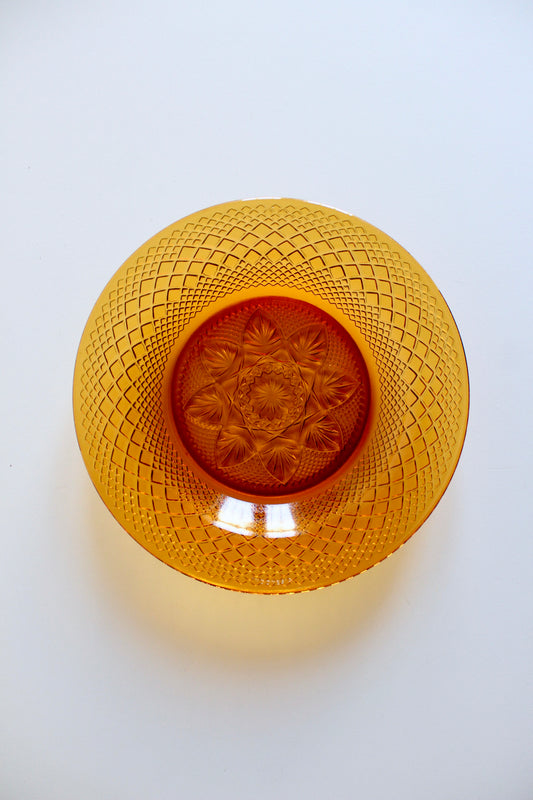 Vintage Amber Pressed-Glass Catch-All Plate