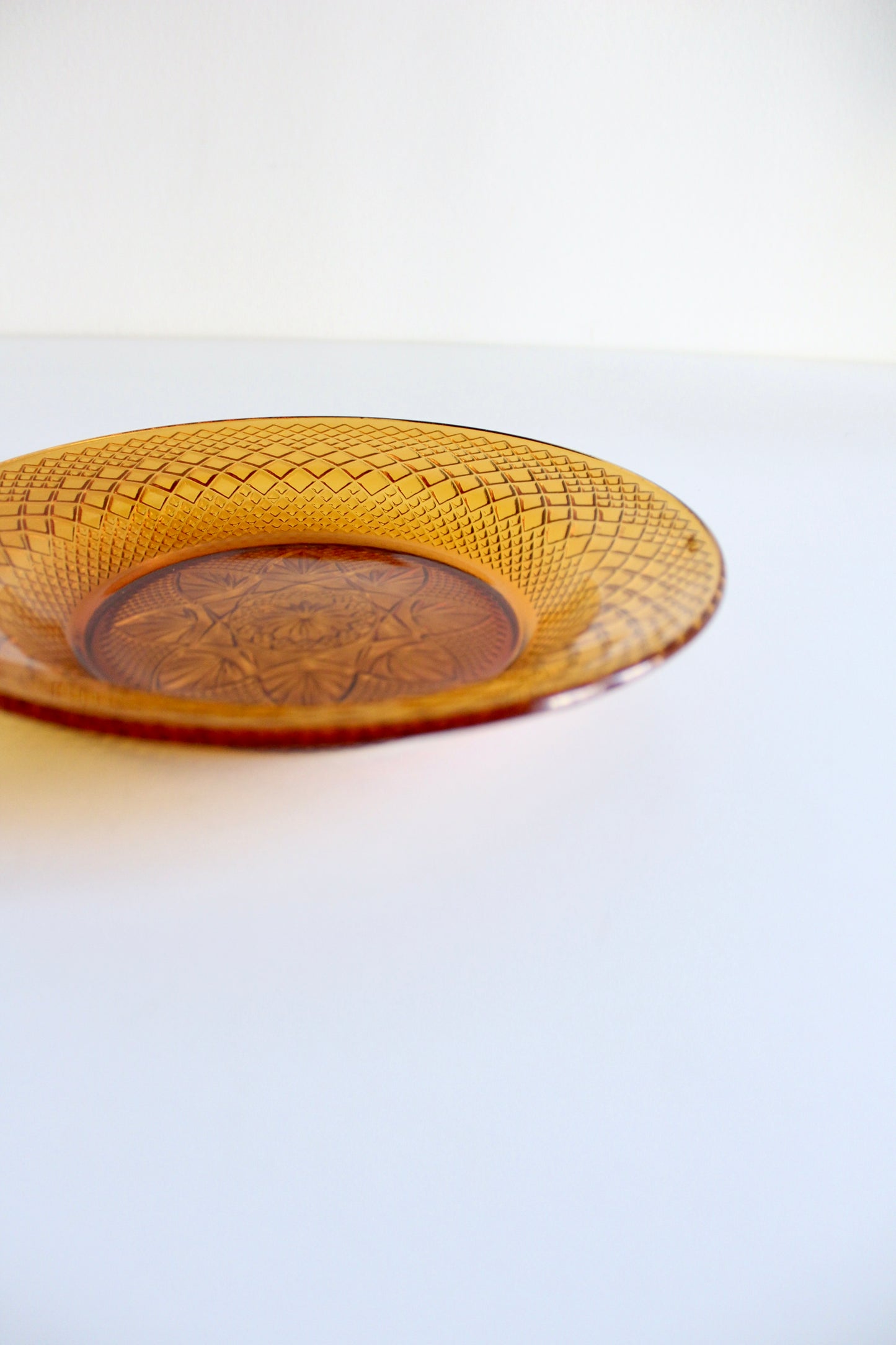 Vintage Amber Pressed-Glass Catch-All Plate