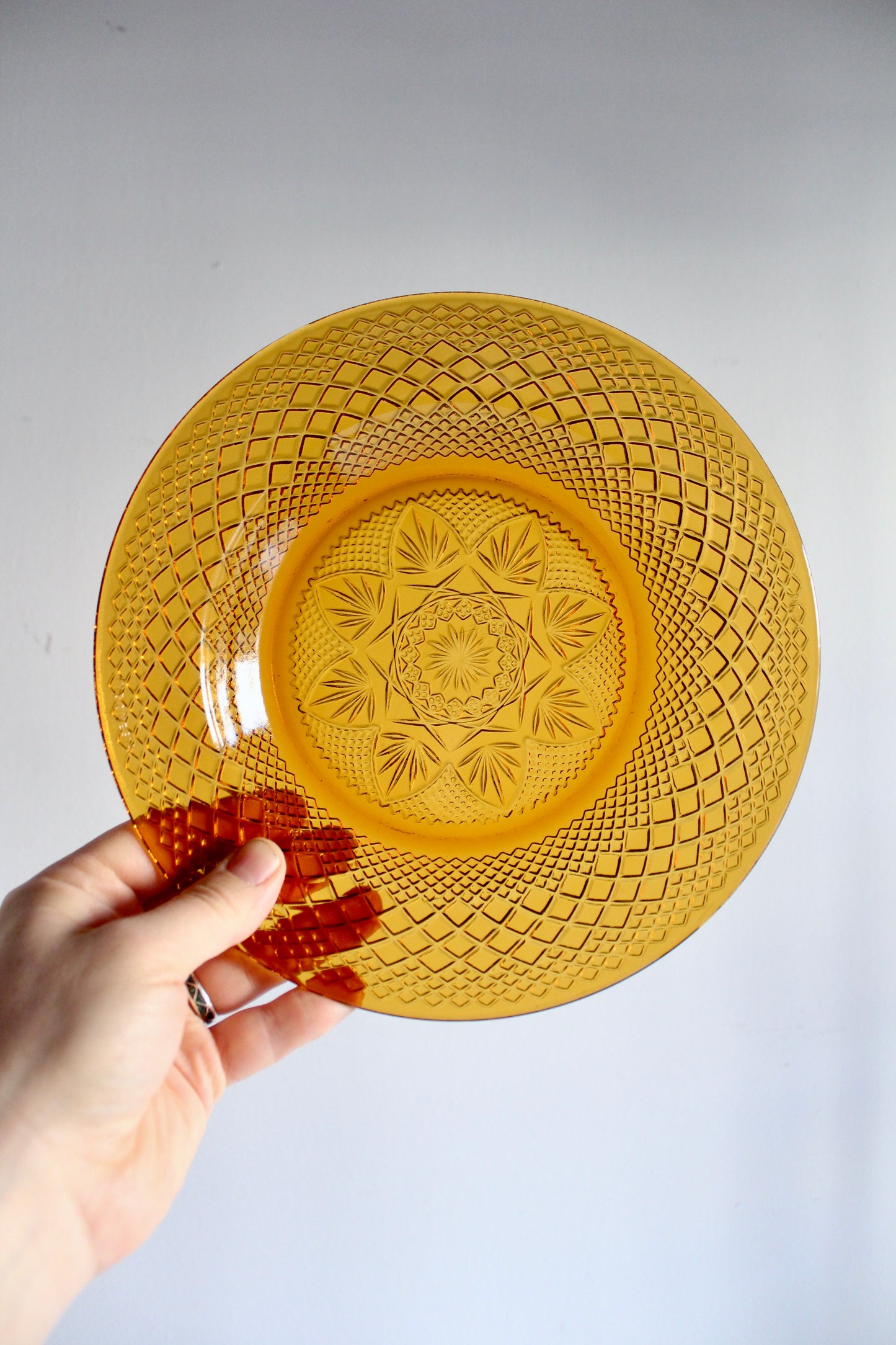 Vintage Amber Pressed-Glass Catch-All Plate