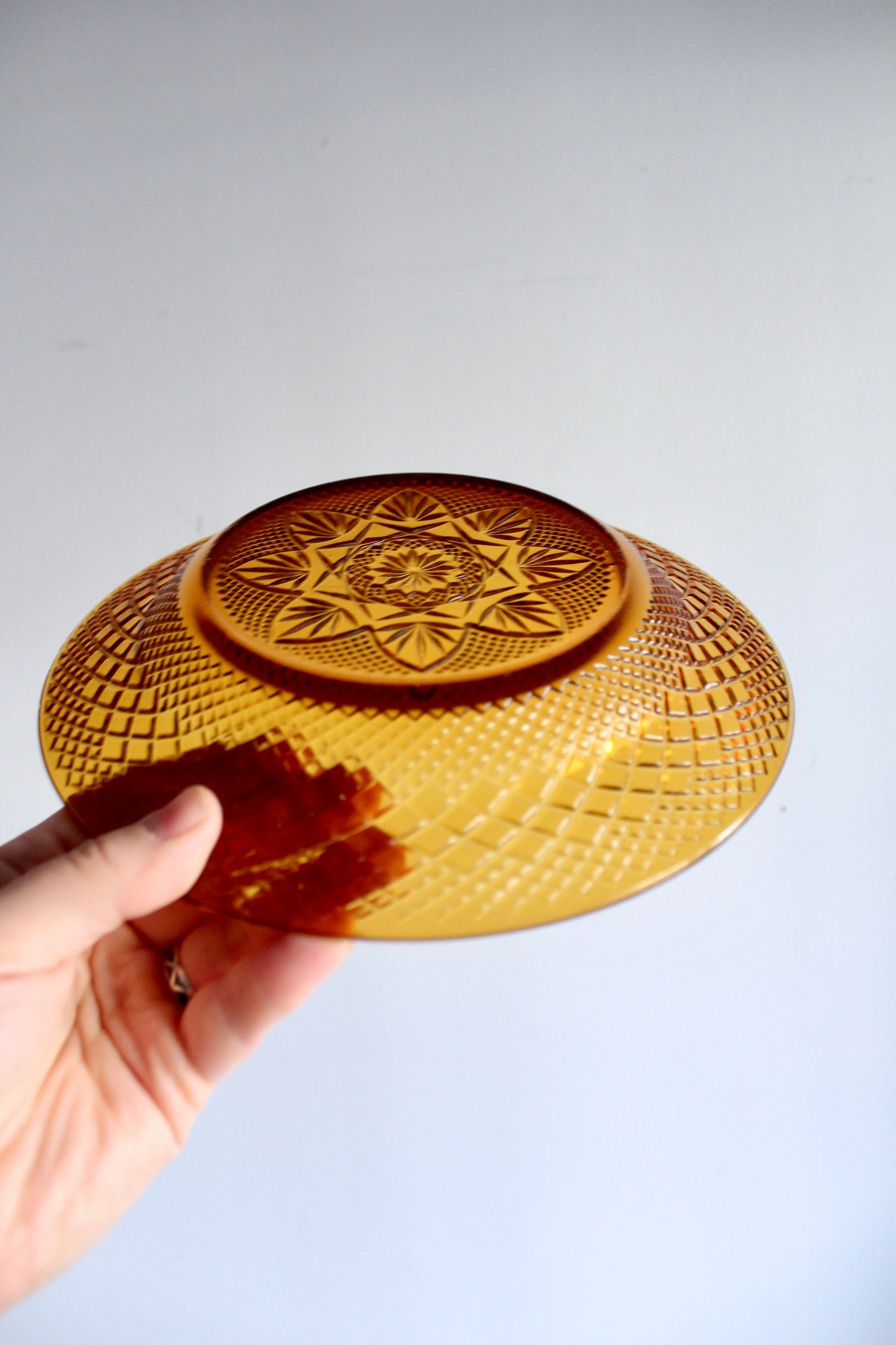Vintage Amber Pressed-Glass Catch-All Plate