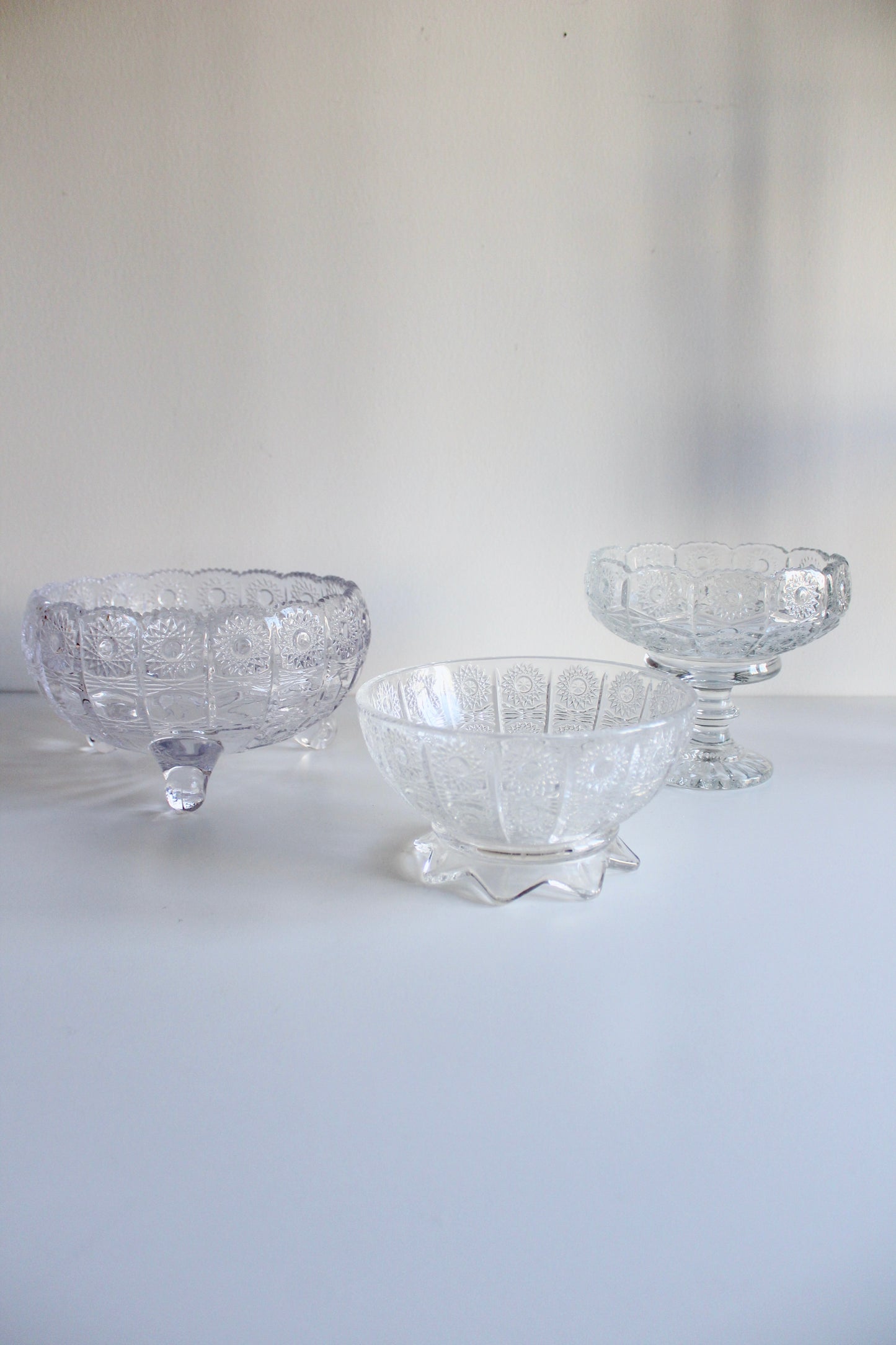 Collection of 3 Vintage Pressed-Glass Serving Bowls