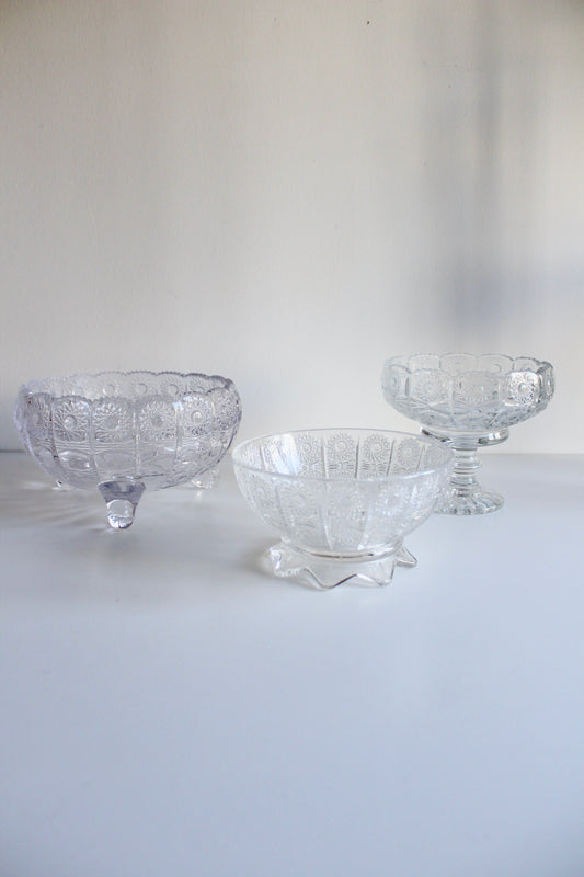 Collection of 3 Vintage Pressed-Glass Serving Bowls