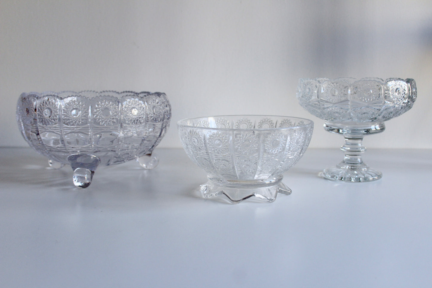Collection of 3 Vintage Pressed-Glass Serving Bowls