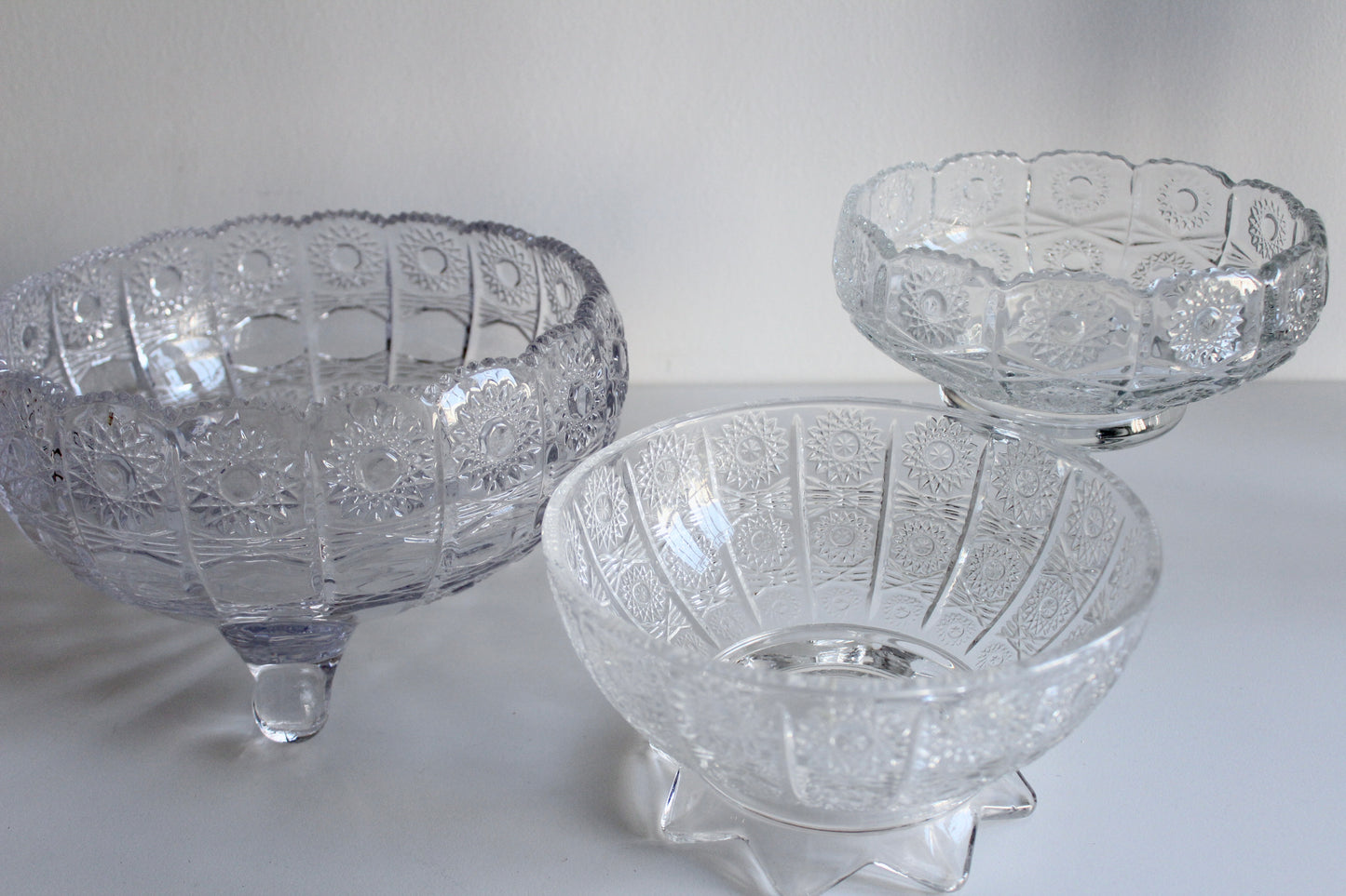 Collection of 3 Vintage Pressed-Glass Serving Bowls