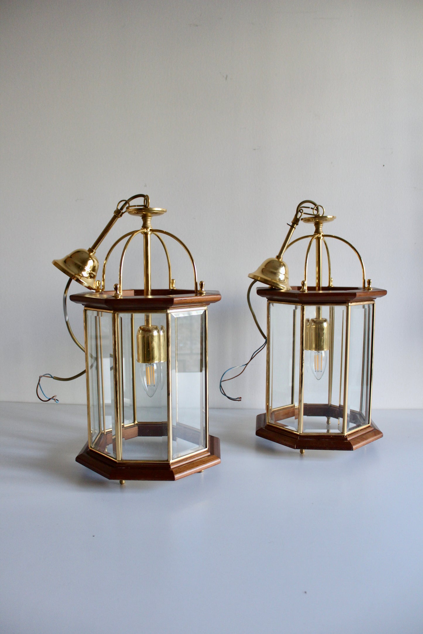 Pair of Vintage Italian Cremasco Lantern Pendant Lights