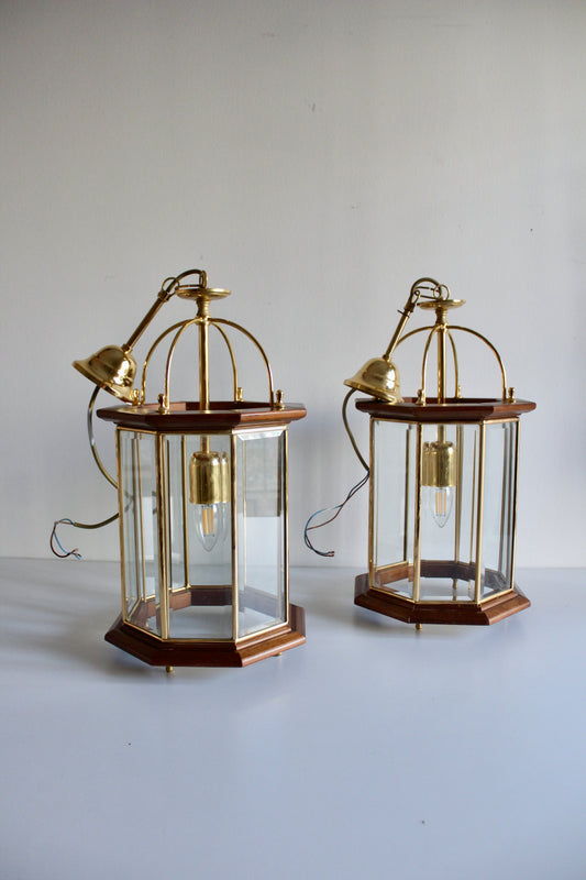 Pair of Vintage Italian Cremasco Lantern Pendant Lights
