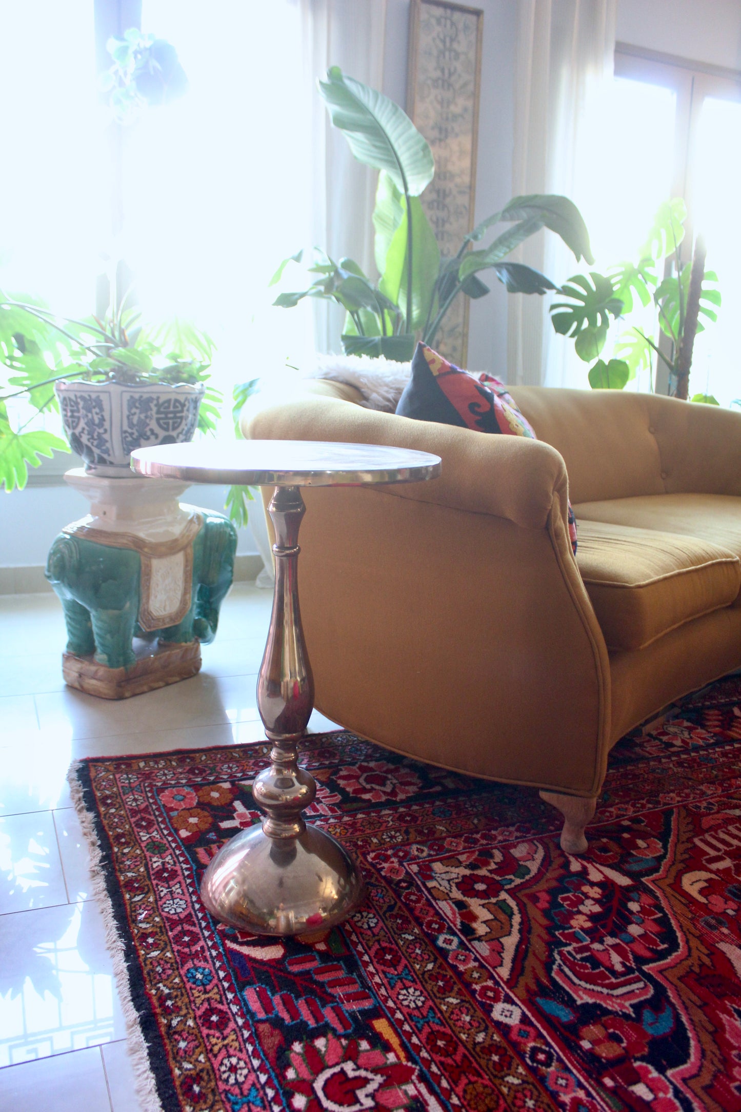 Vintage Indian Polished Aluminum Pedestal Side Table