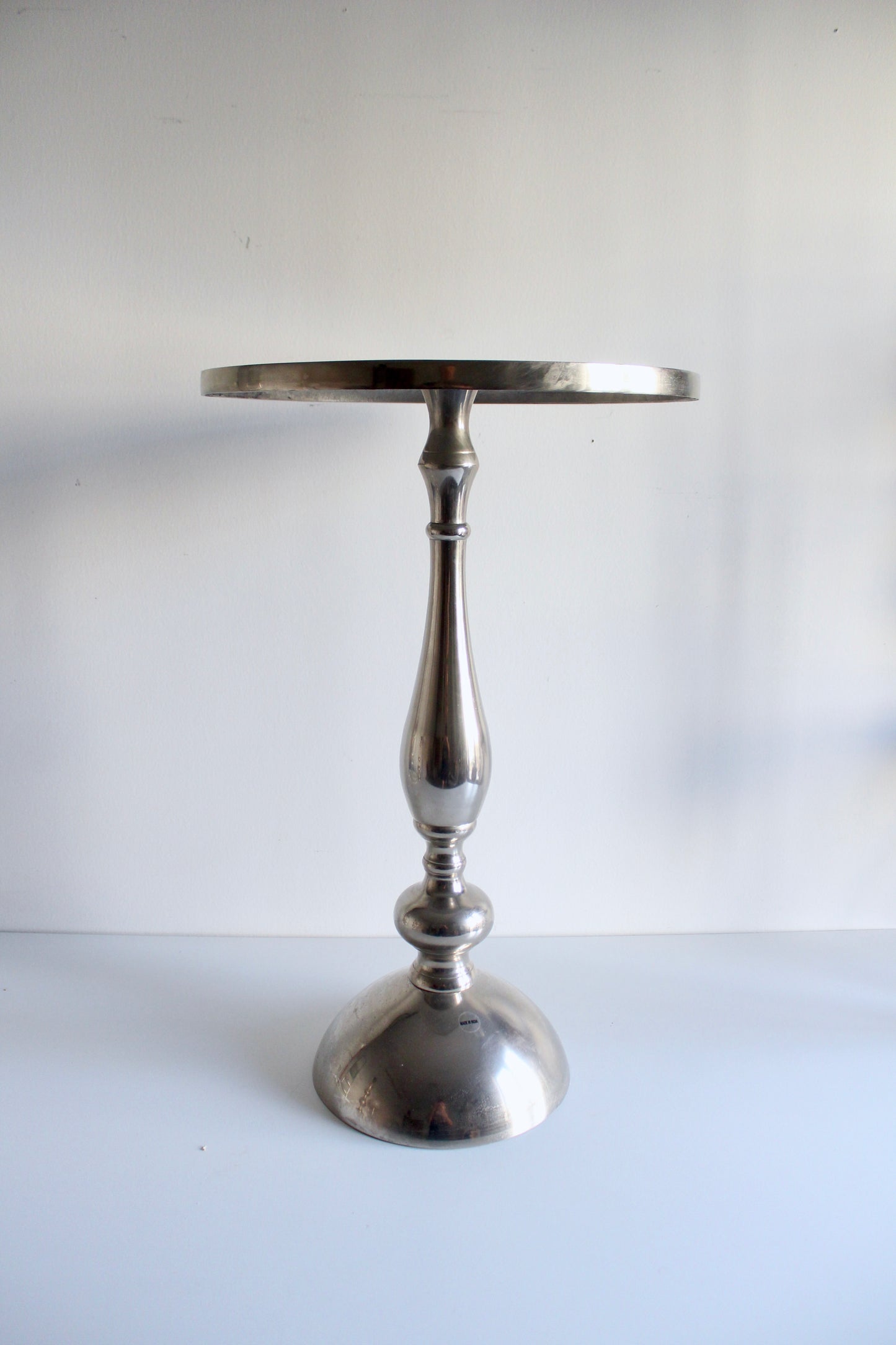 Vintage Indian Polished Aluminum Pedestal Side Table