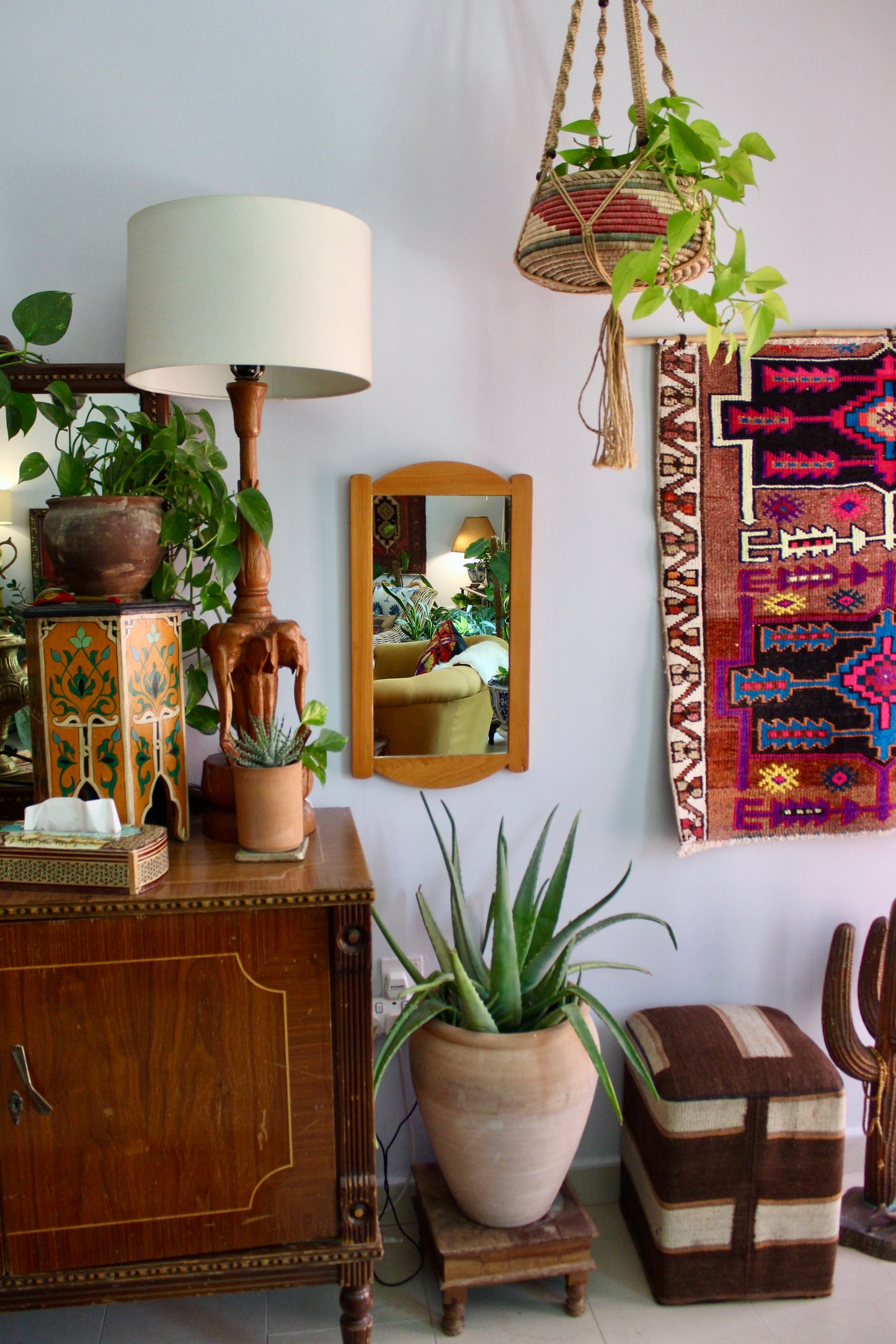 Vintage Scandinavian-Style Wood Wall Mirror