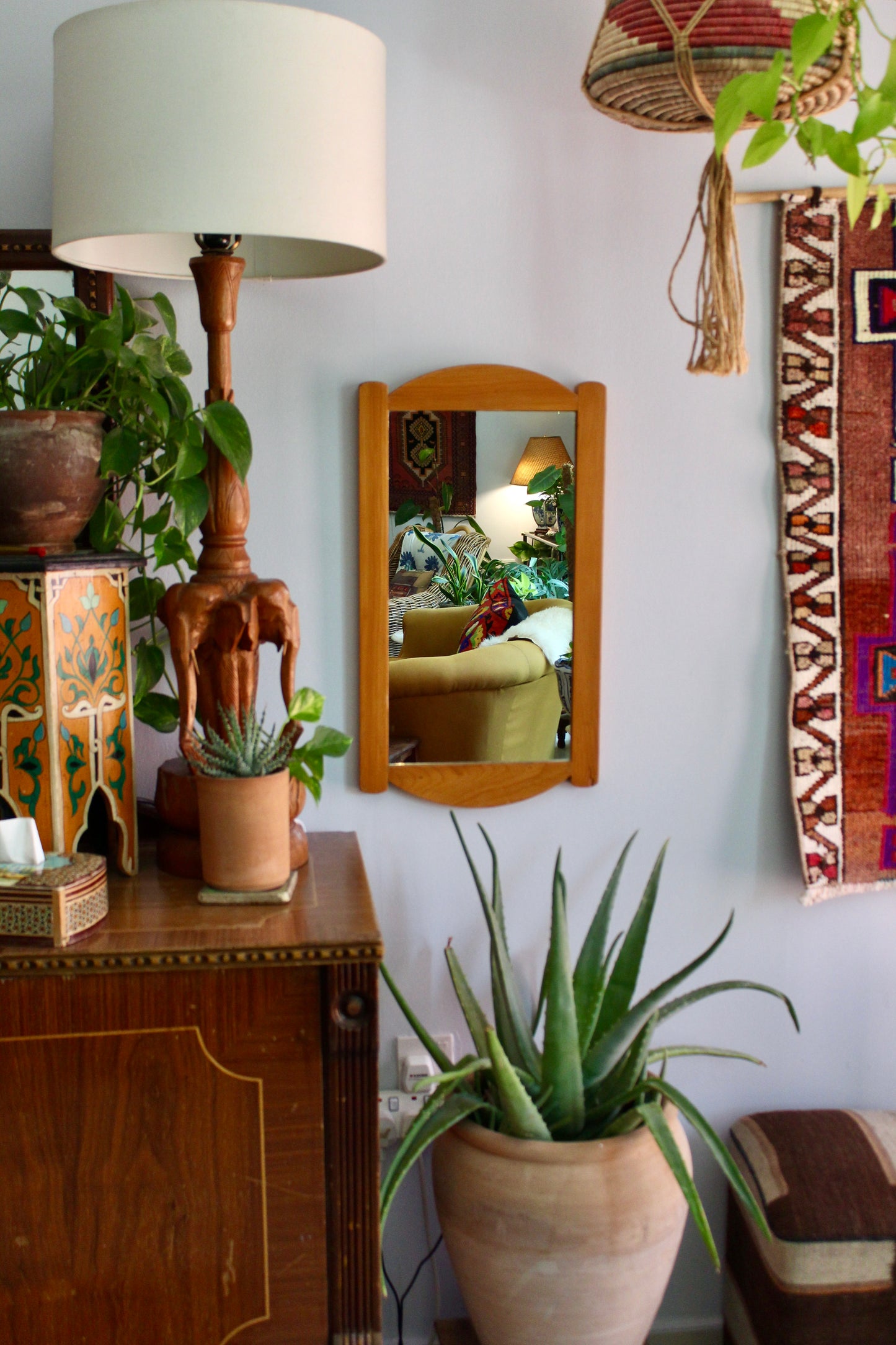 Vintage Scandinavian-Style Wood Wall Mirror