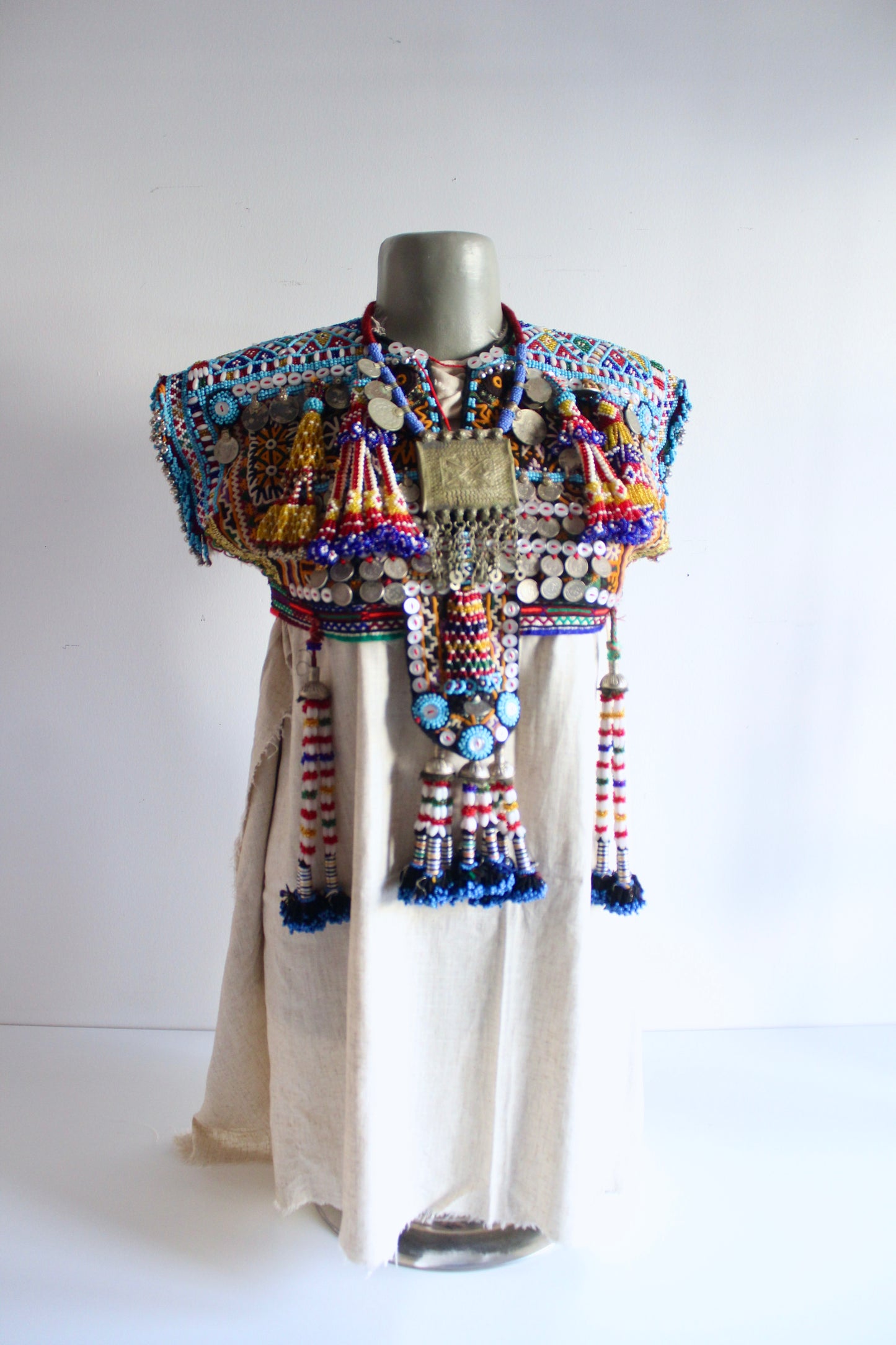 Vintage Afghan Kuchi Beaded Coin Ceremonial Collar