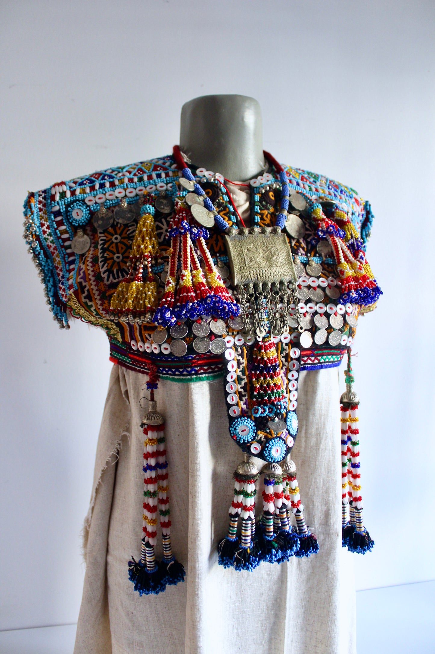 Vintage Afghan Kuchi Beaded Coin Ceremonial Collar