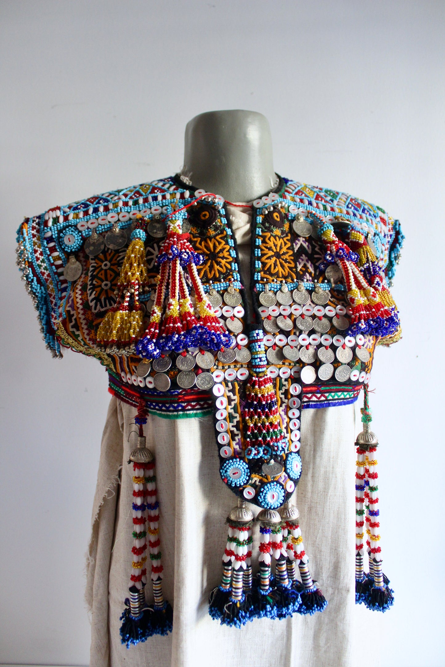 Vintage Afghan Kuchi Beaded Coin Ceremonial Collar