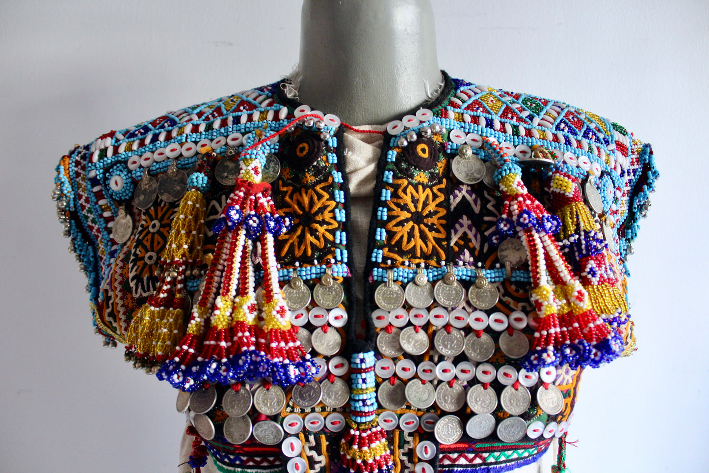 Vintage Afghan Kuchi Beaded Coin Ceremonial Collar