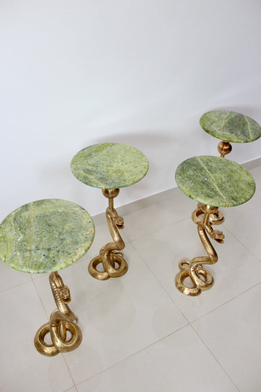 1970s Vintage Brass Snake Side Table with Marble Top