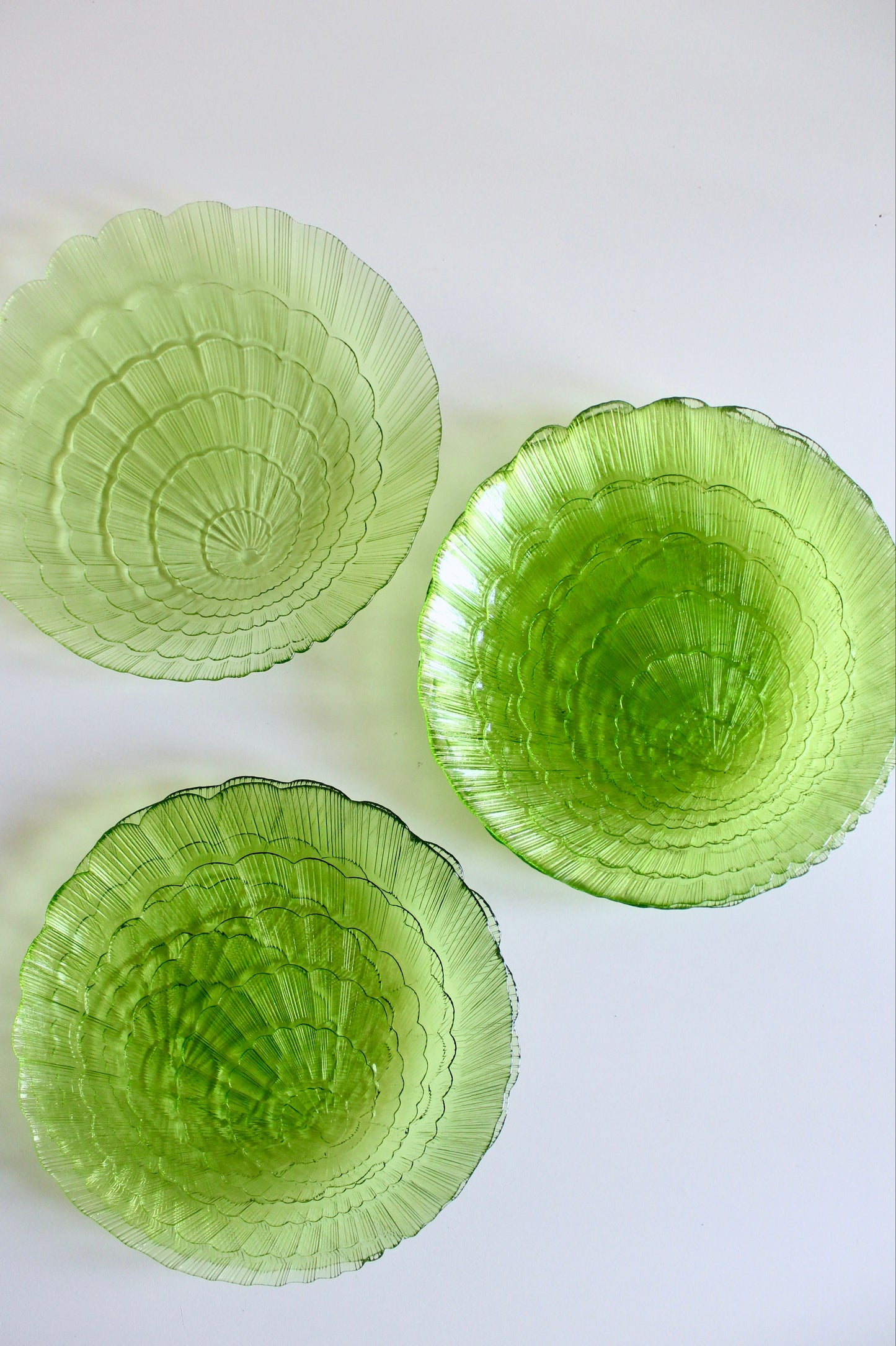 Set of Six Vintage Green Pressed-Glass Shell Plates