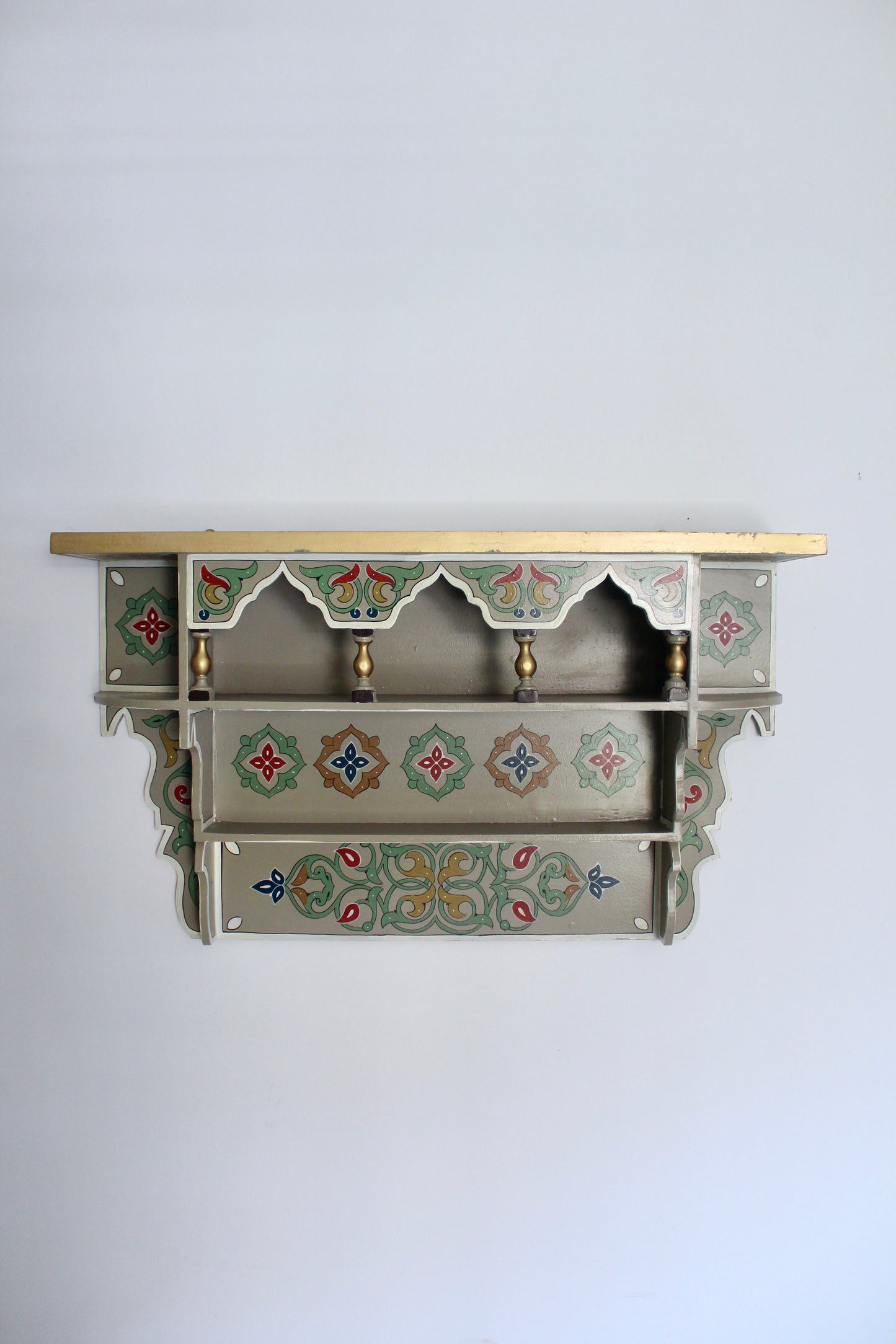 Set of Three Vintage Hand-Painted Moroccan Wall Shelves