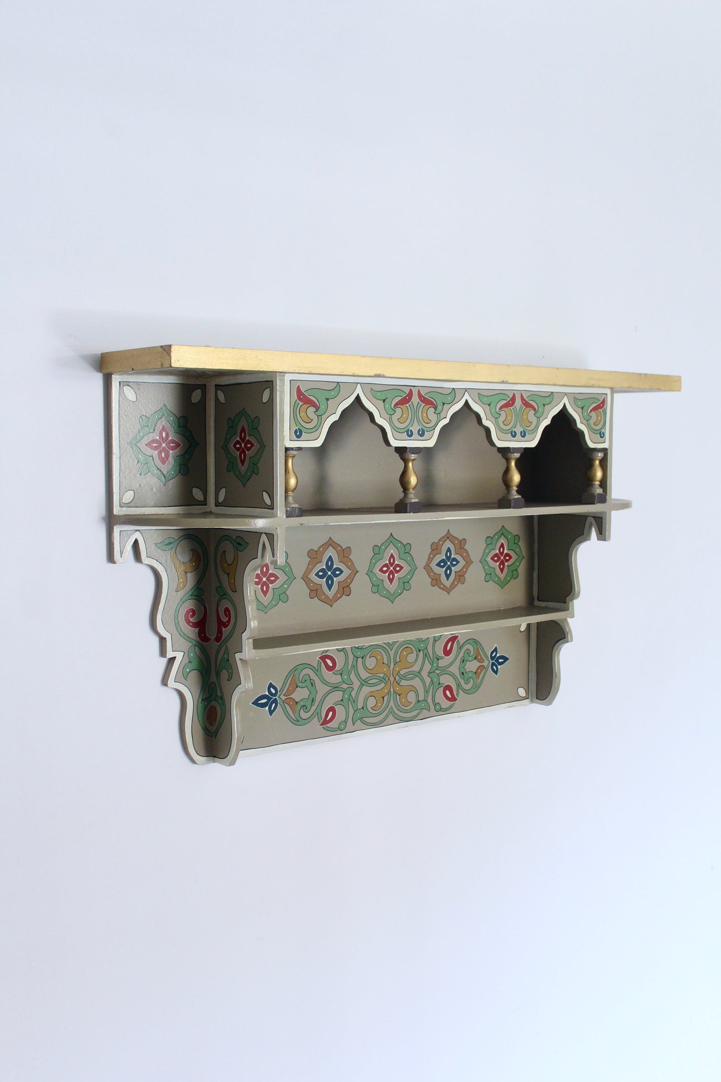 Set of Three Vintage Hand-Painted Moroccan Wall Shelves