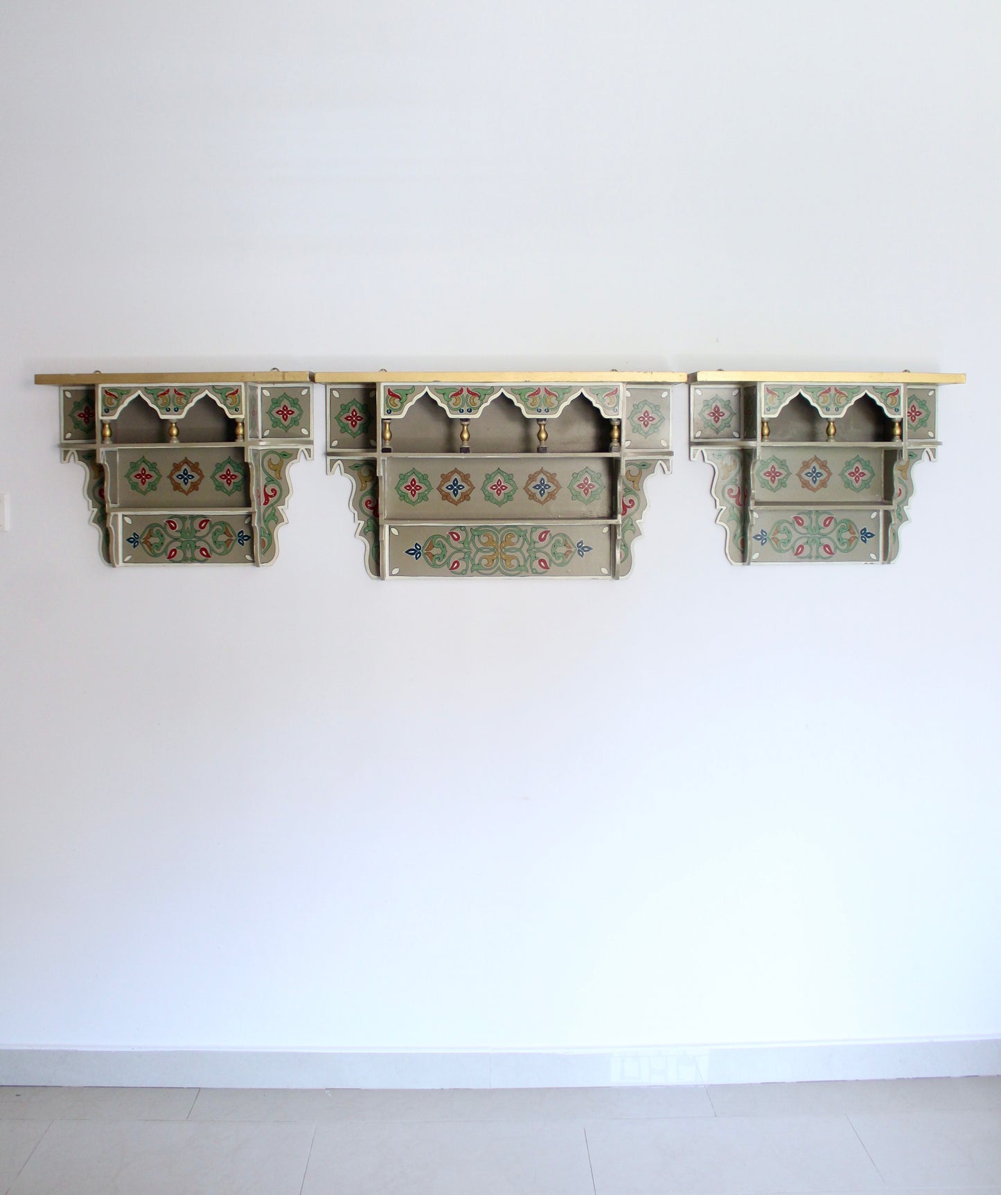 Set of Three Vintage Hand-Painted Moroccan Wall Shelves