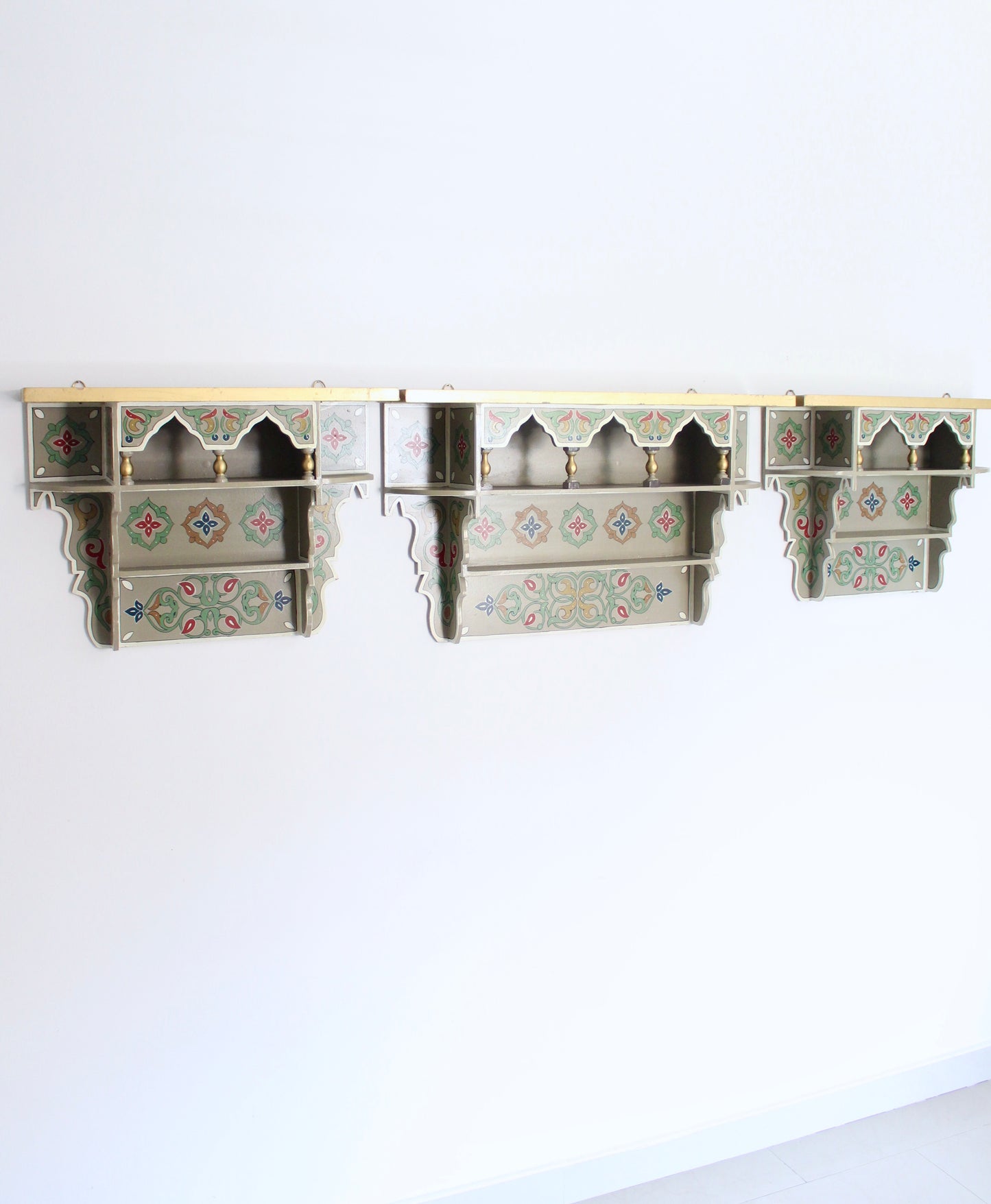 Set of Three Vintage Hand-Painted Moroccan Wall Shelves