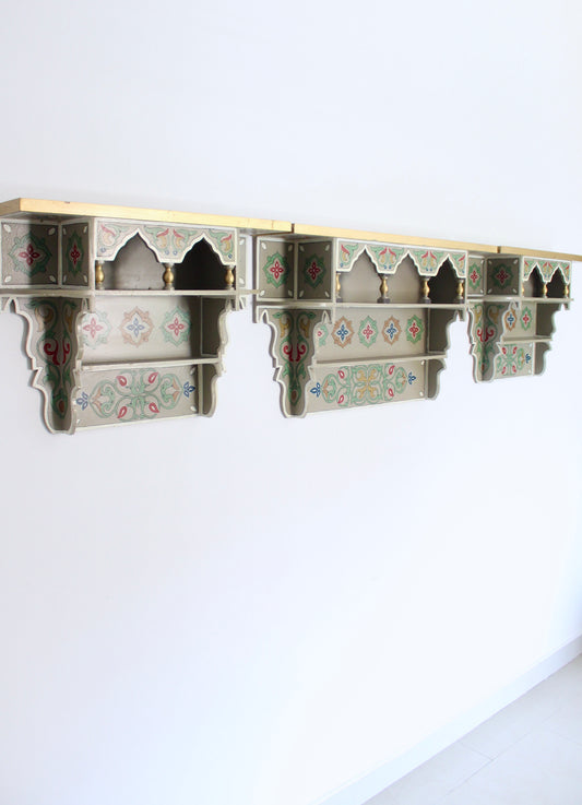 Set of Three Vintage Hand-Painted Moroccan Wall Shelves