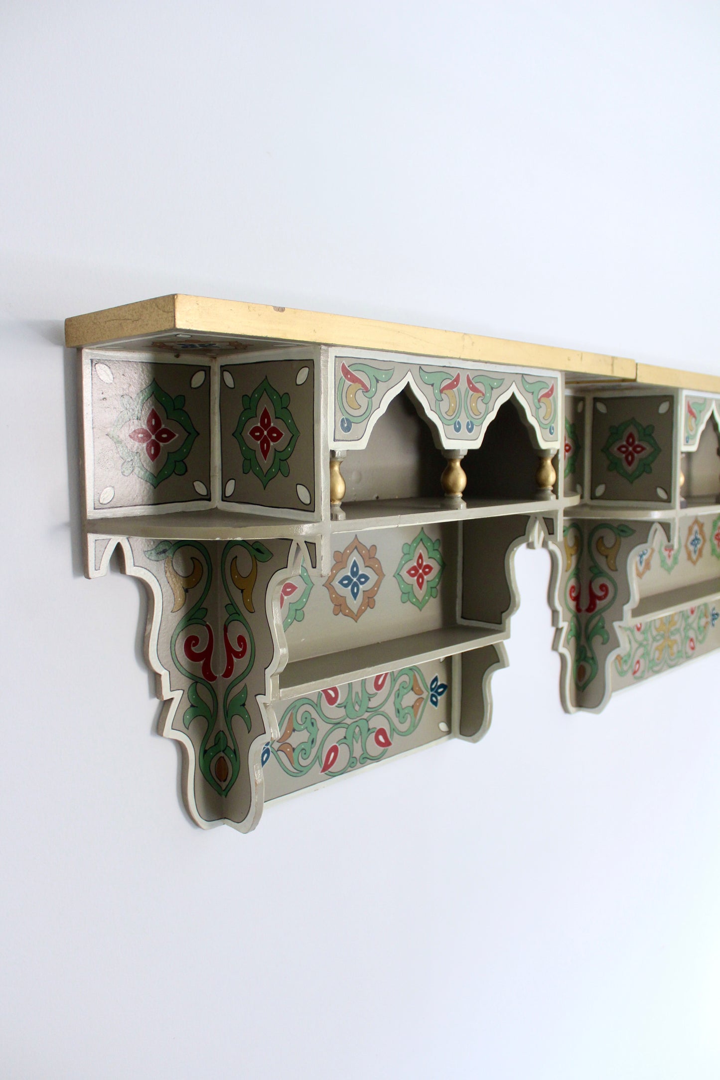 Set of Three Vintage Hand-Painted Moroccan Wall Shelves