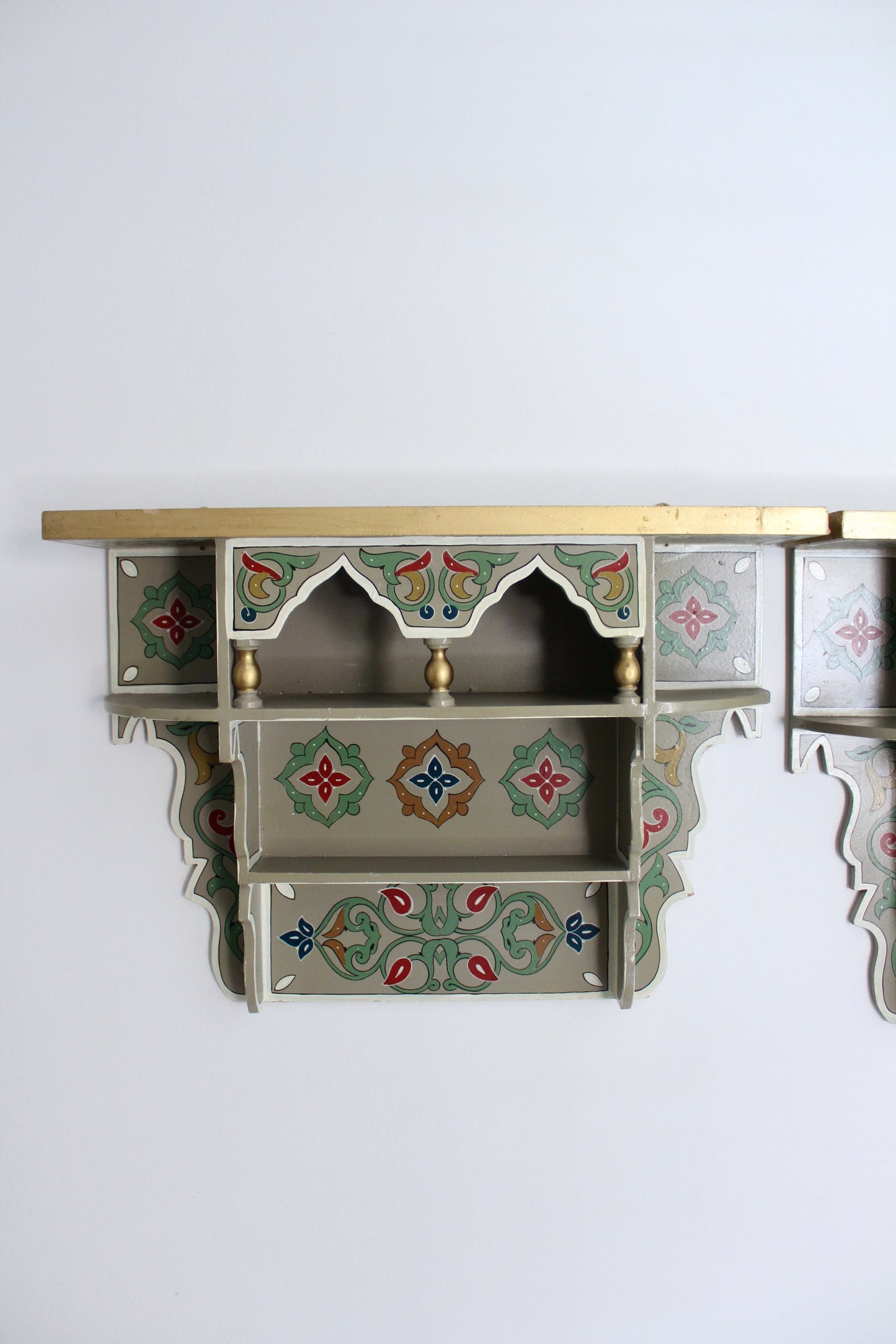 Set of Three Vintage Hand-Painted Moroccan Wall Shelves