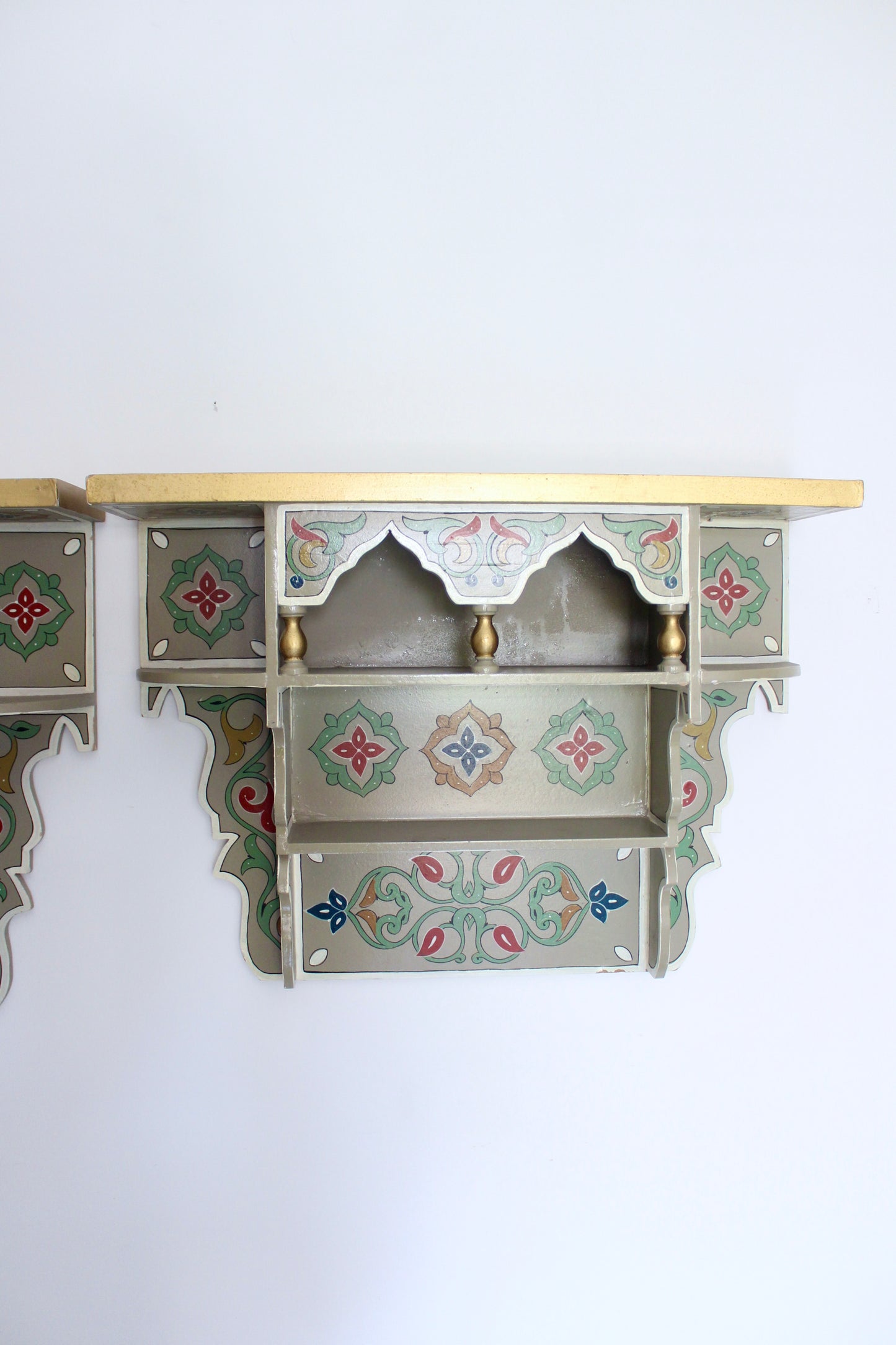 Set of Three Vintage Hand-Painted Moroccan Wall Shelves