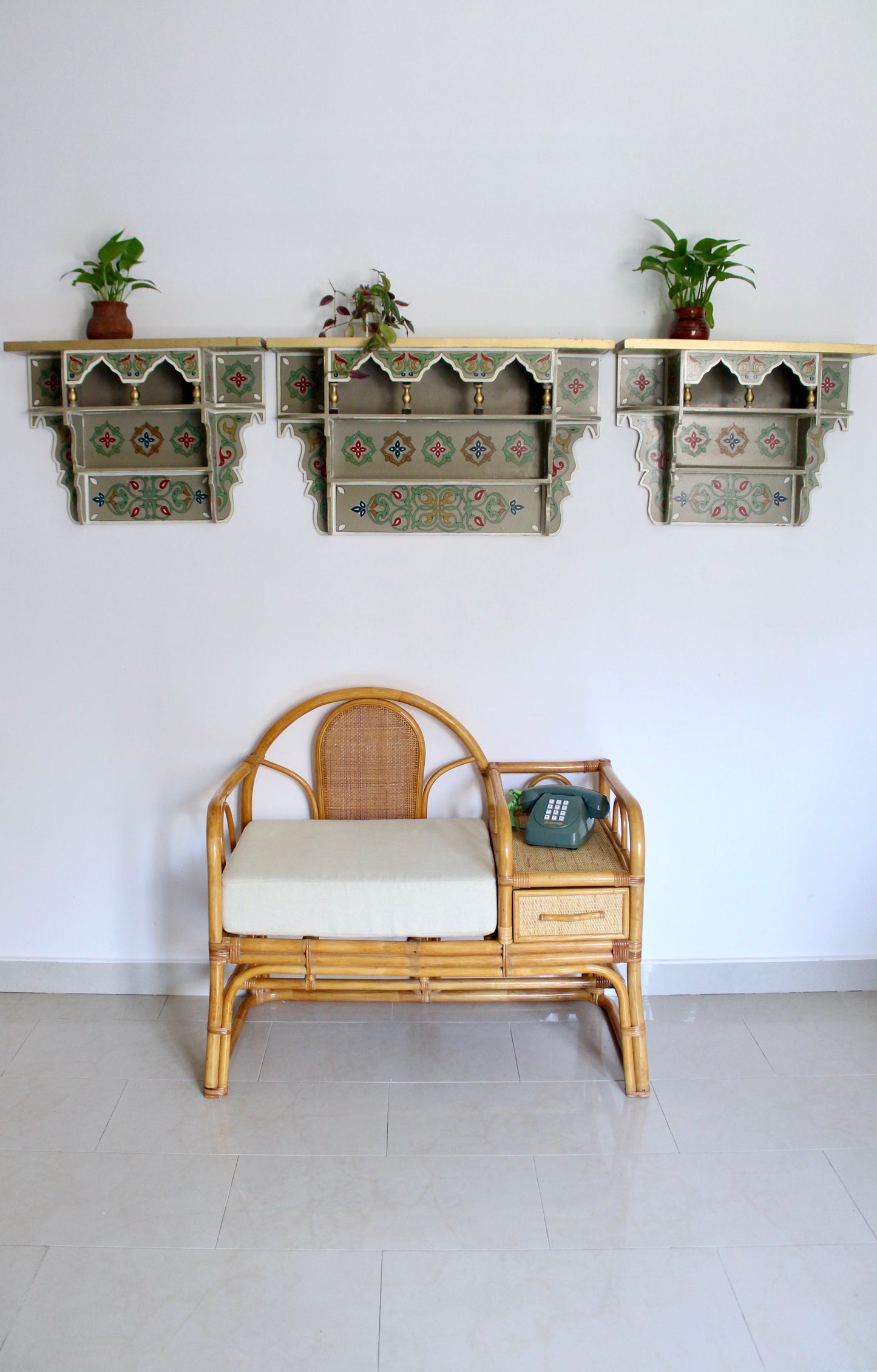 Set of Three Vintage Hand-Painted Moroccan Wall Shelves