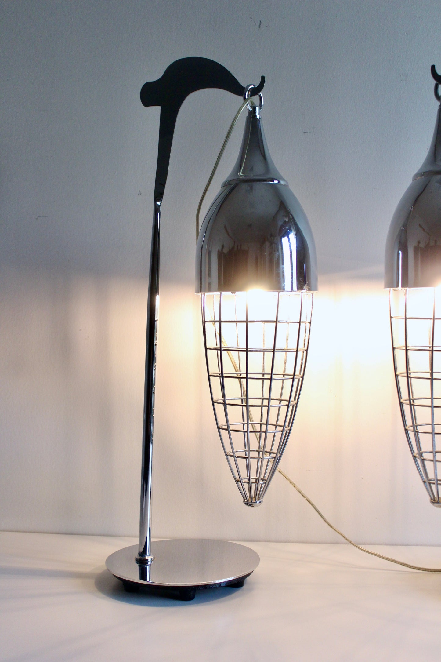 Pair of Vintage Chrome Suspended Cage Table Lamps