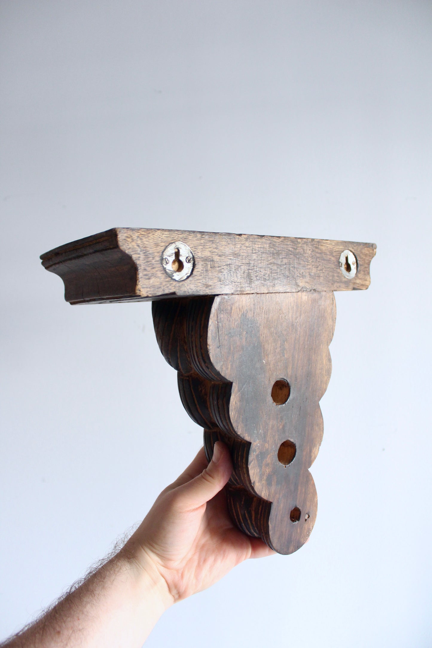 Pair of Vintage Hand-Carved Wooden Wall Bracket Shelves