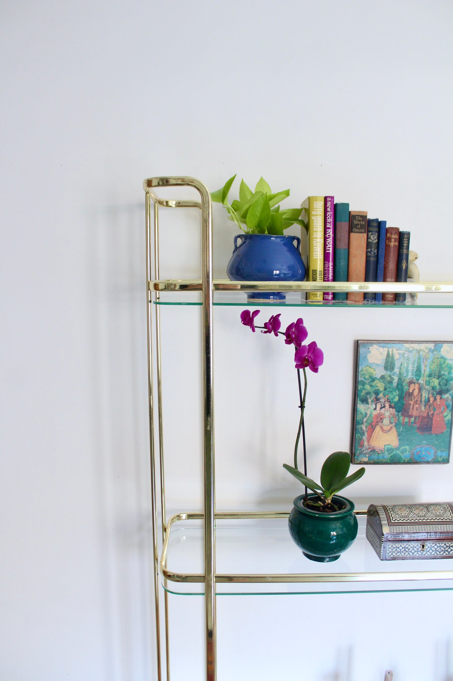 Vintage Brass-Plated and Glass Three-Tier Étagère