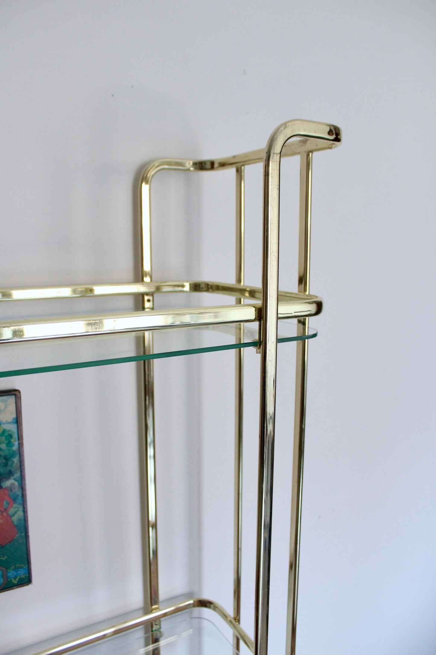 Vintage Brass-Plated and Glass Three-Tier Étagère