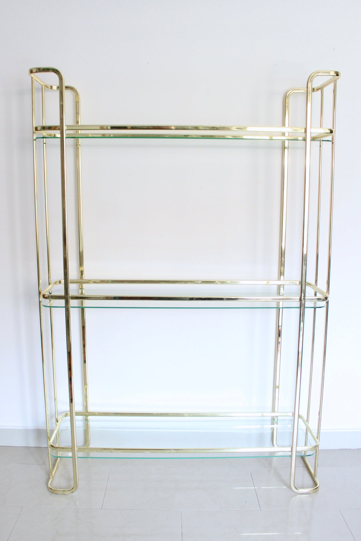 Vintage Brass-Plated and Glass Three-Tier Étagère