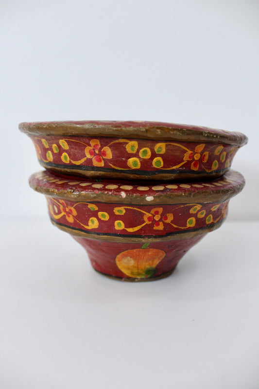 Vintage Indian Paper Mache Painted Bowls