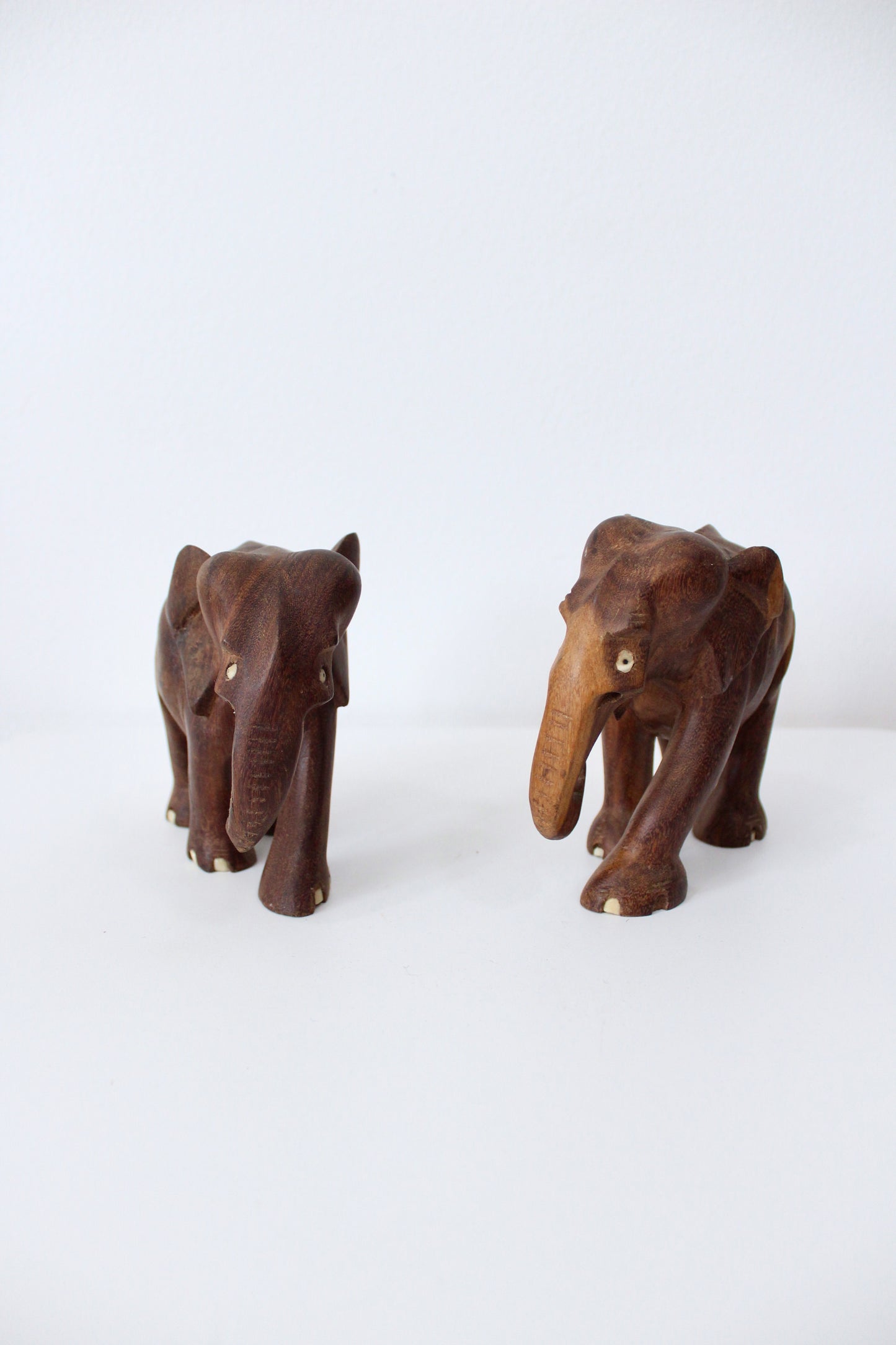 Vintage Pair of Indian Carved Wood Elephants