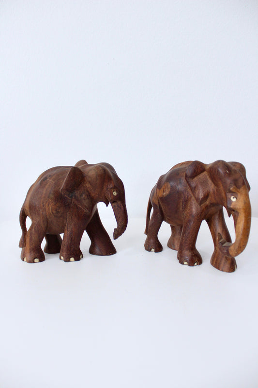 Vintage Pair of Indian Carved Wood Elephants