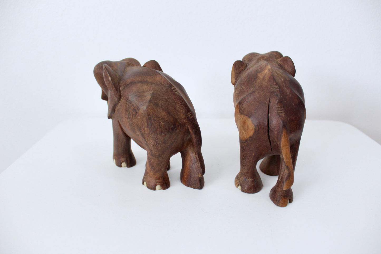 Vintage Pair of Indian Carved Wood Elephants