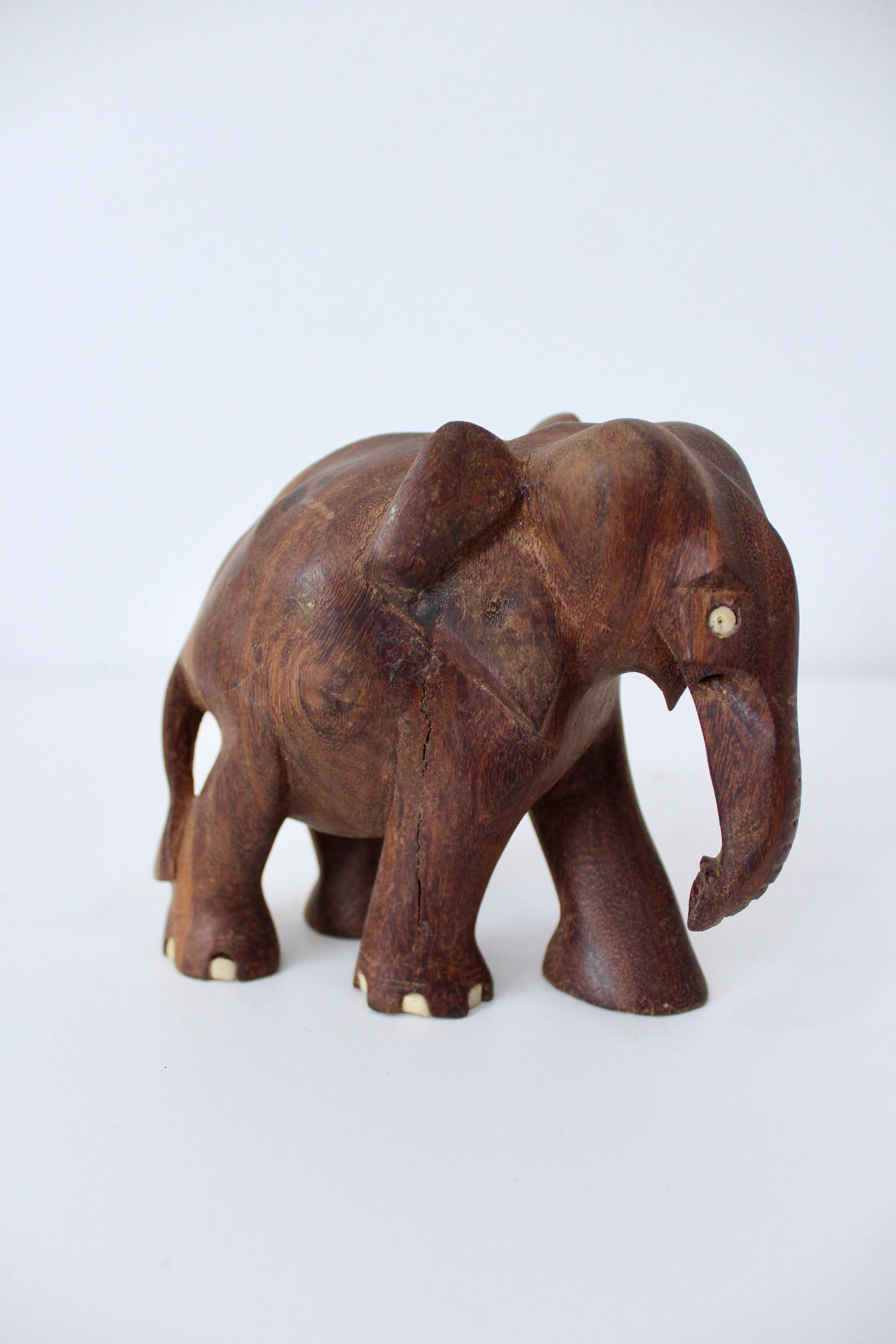 Vintage Pair of Indian Carved Wood Elephants