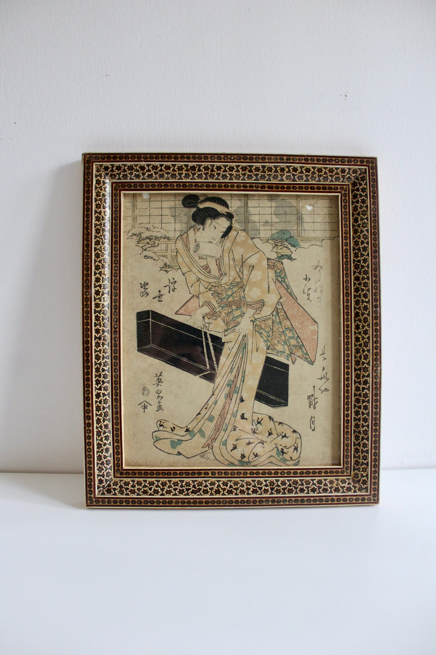 Japanese Eisen Woodblock Print – Beauty in a Yellow Kimono