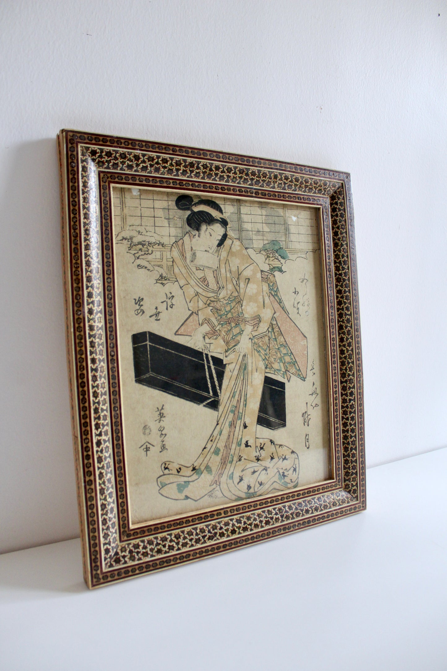 Japanese Eisen Woodblock Print – Beauty in a Yellow Kimono