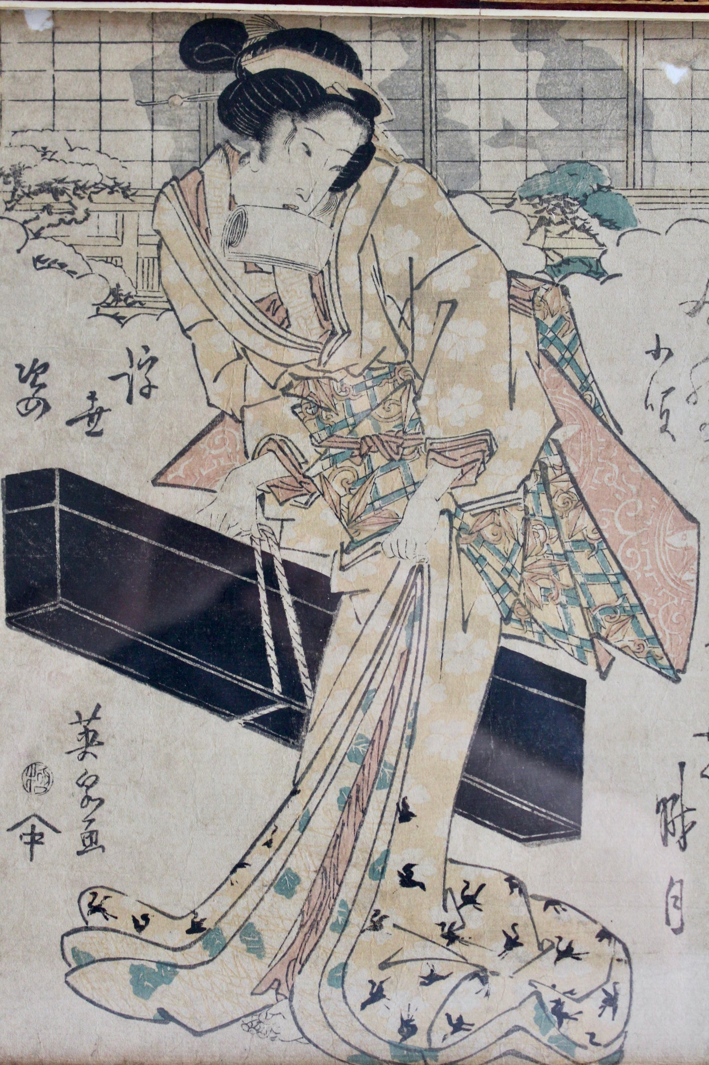 Japanese Eisen Woodblock Print – Beauty in a Yellow Kimono