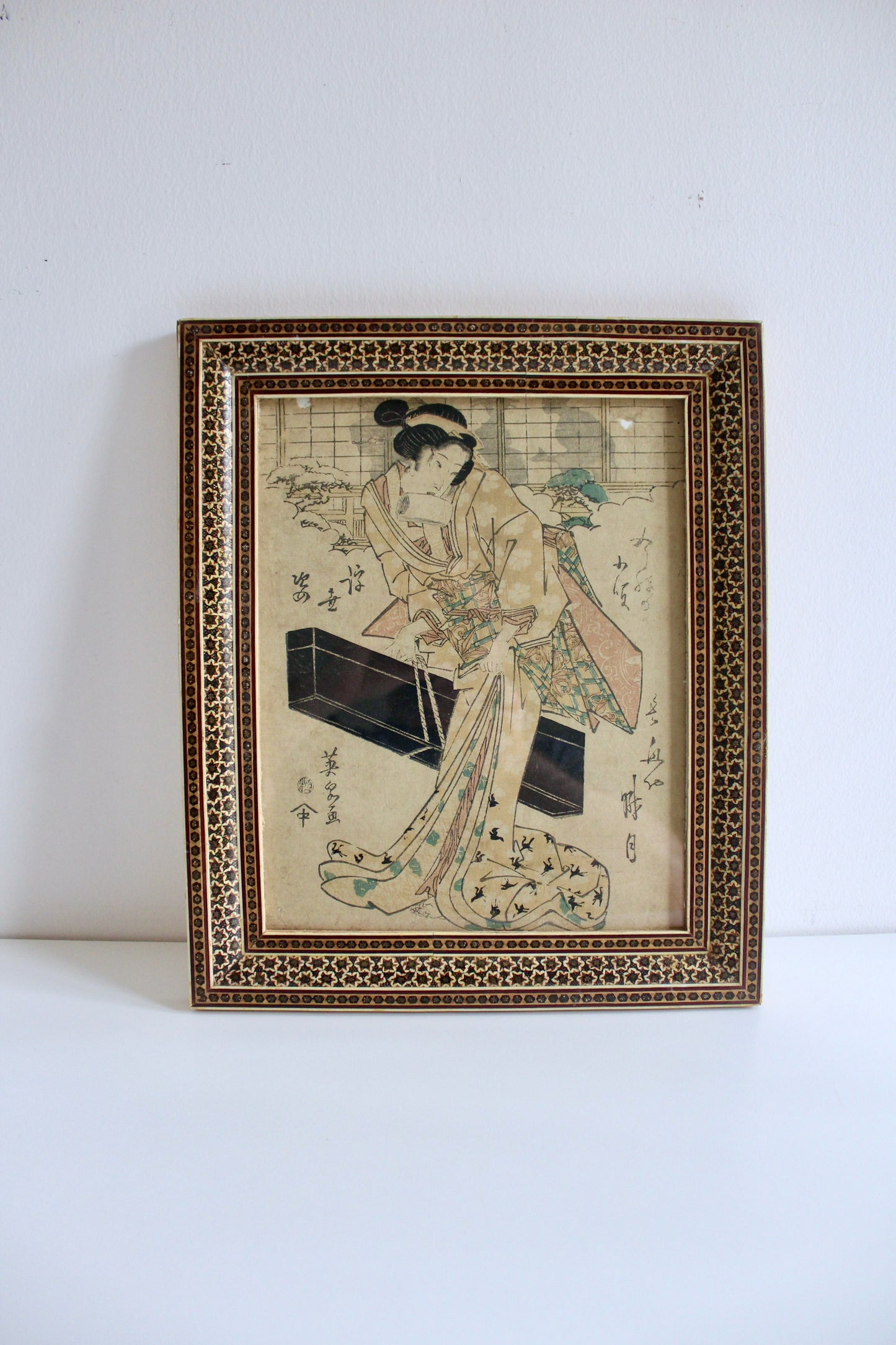 Japanese Eisen Woodblock Print – Beauty in a Yellow Kimono