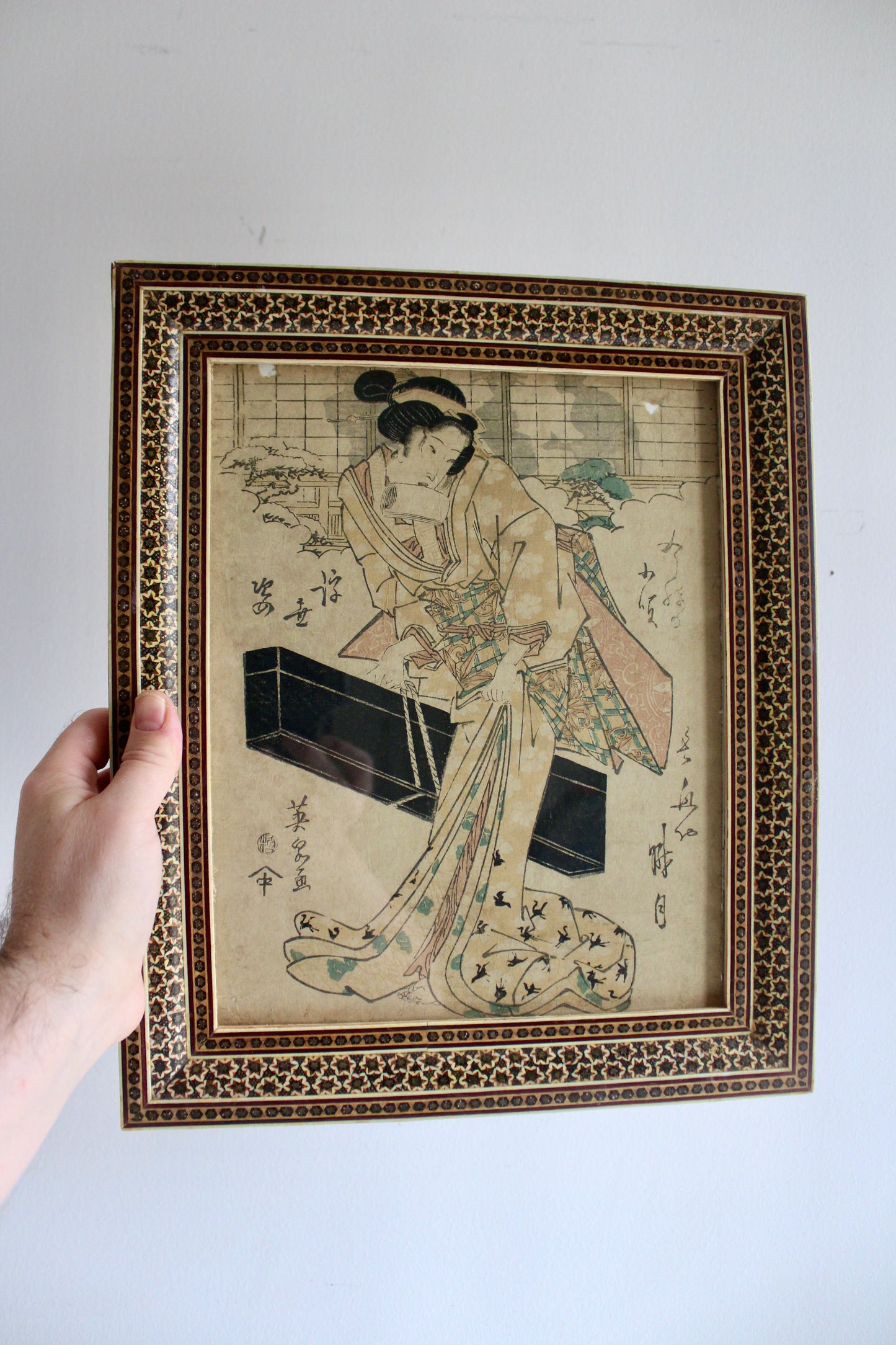 Japanese Eisen Woodblock Print – Beauty in a Yellow Kimono