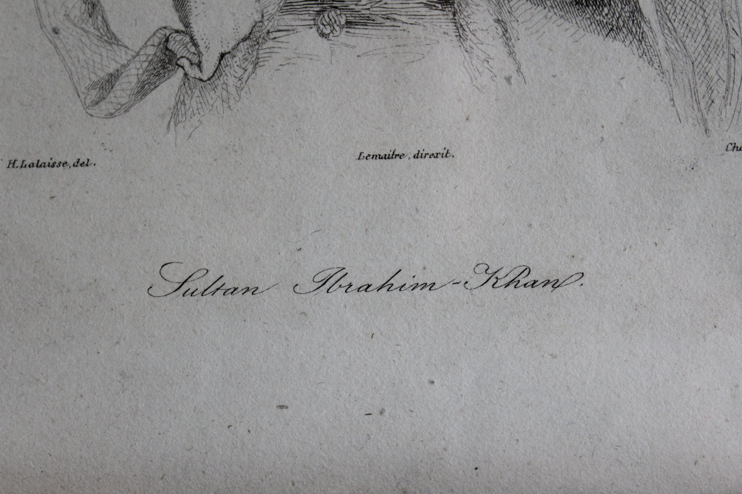 Antique c.1840 Engraving of Sultan Ibrahim Khan in Khatam Kari Frame
