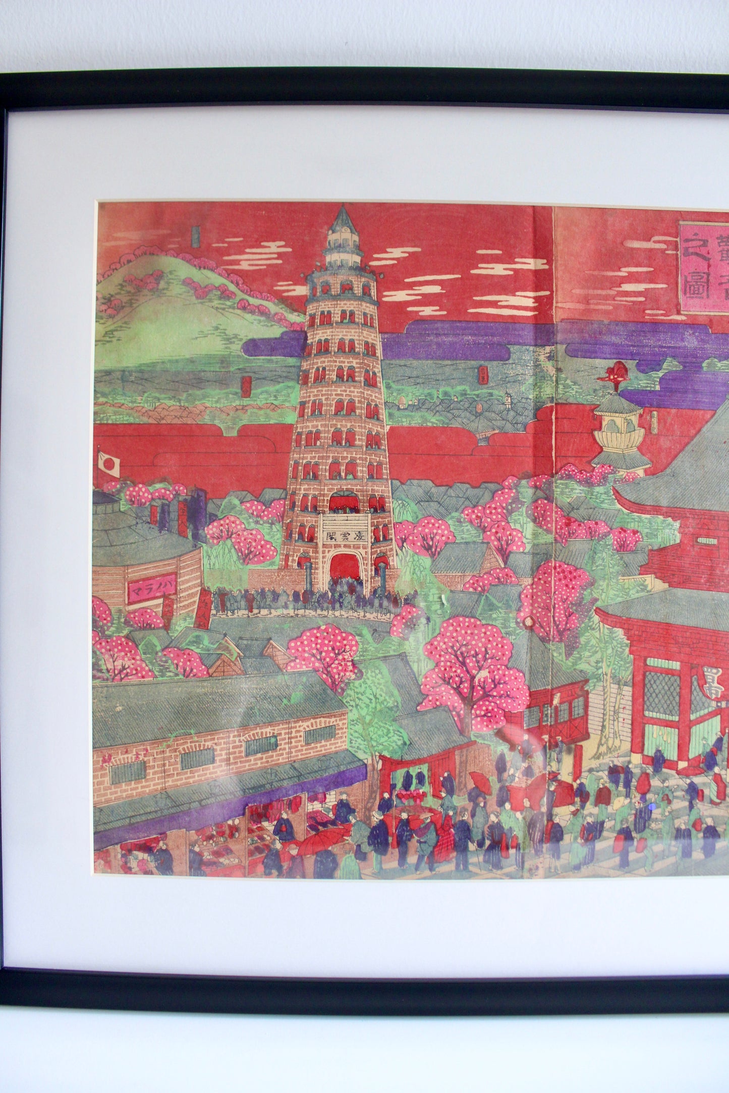 Antique Japanese Kuniteru Woodblock Print Triptych – Asakusa Temple, Tokyo, 1892 - On Hold