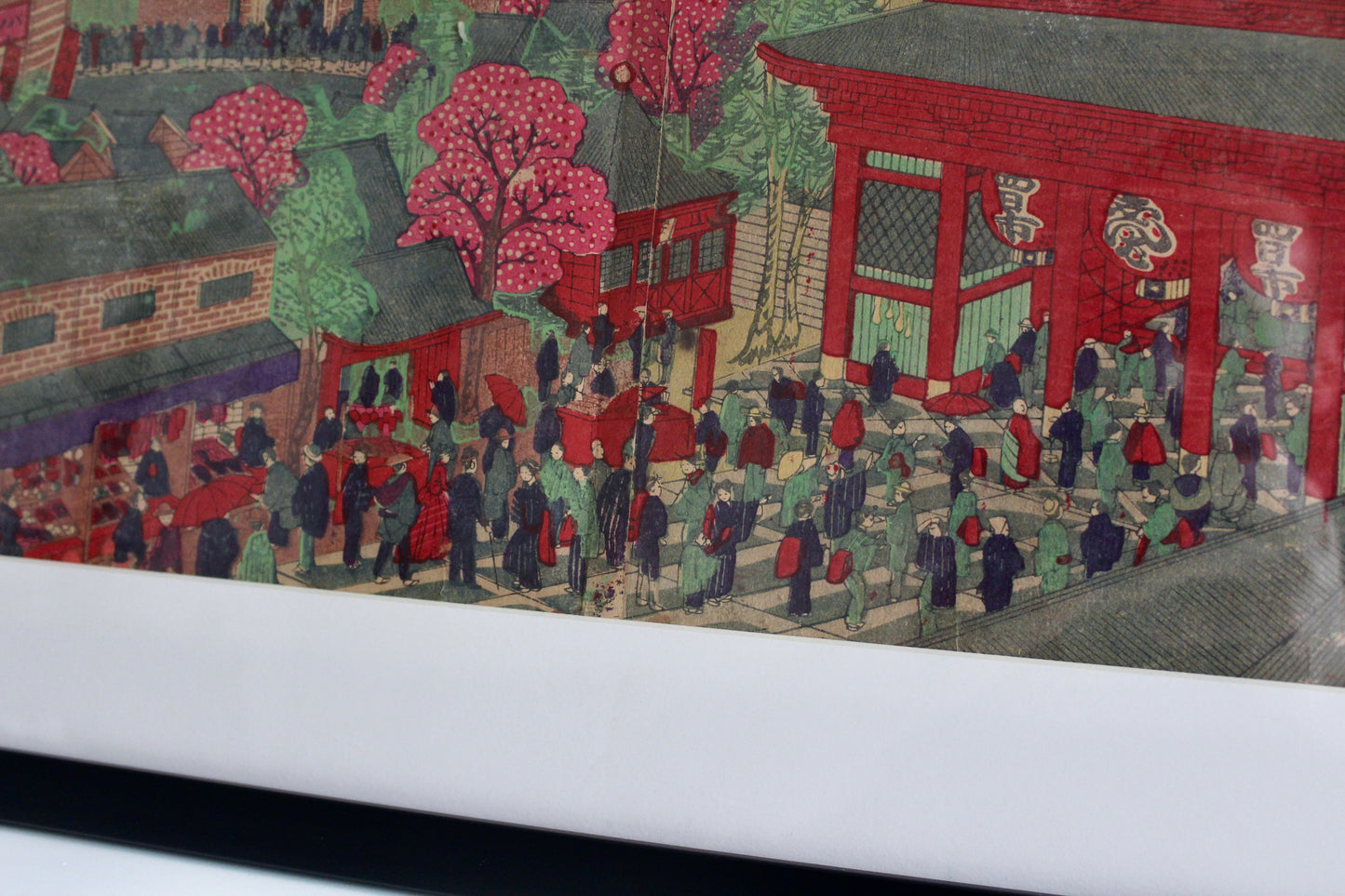Antique Japanese Kuniteru Woodblock Print Triptych – Asakusa Temple, Tokyo, 1892 - On Hold