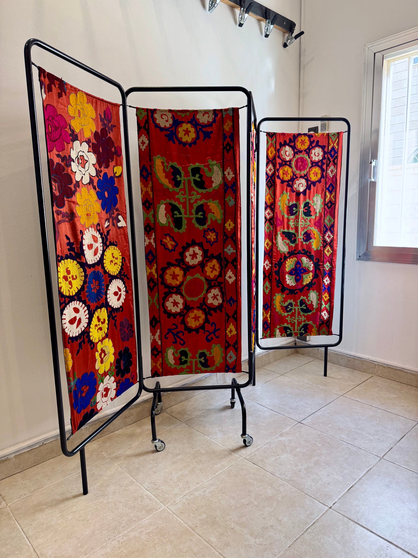 XL Vintage Metal Screen with Suzani Panels