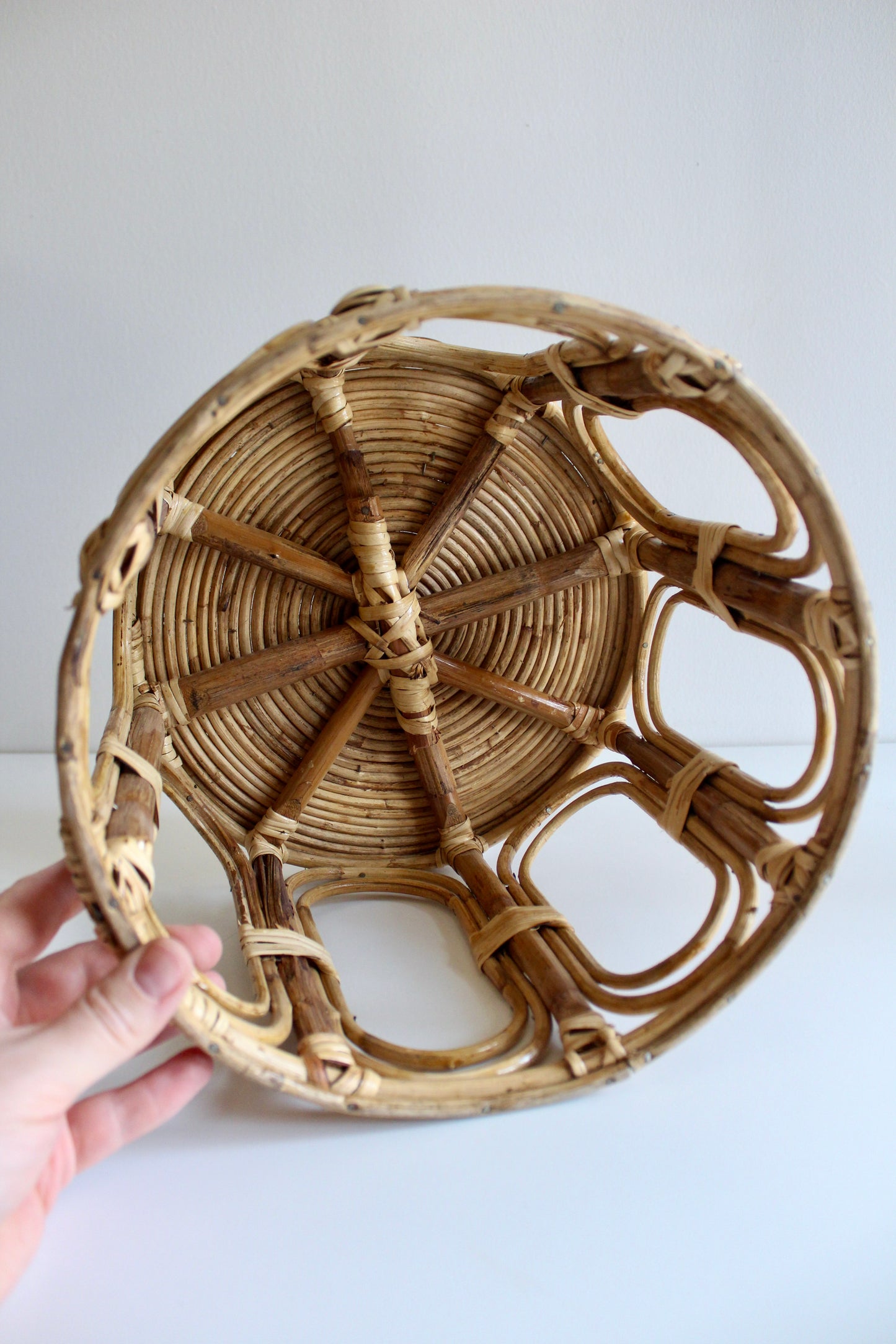 Vintage Rattan Plant Stand / Side Table – 1970s–80s